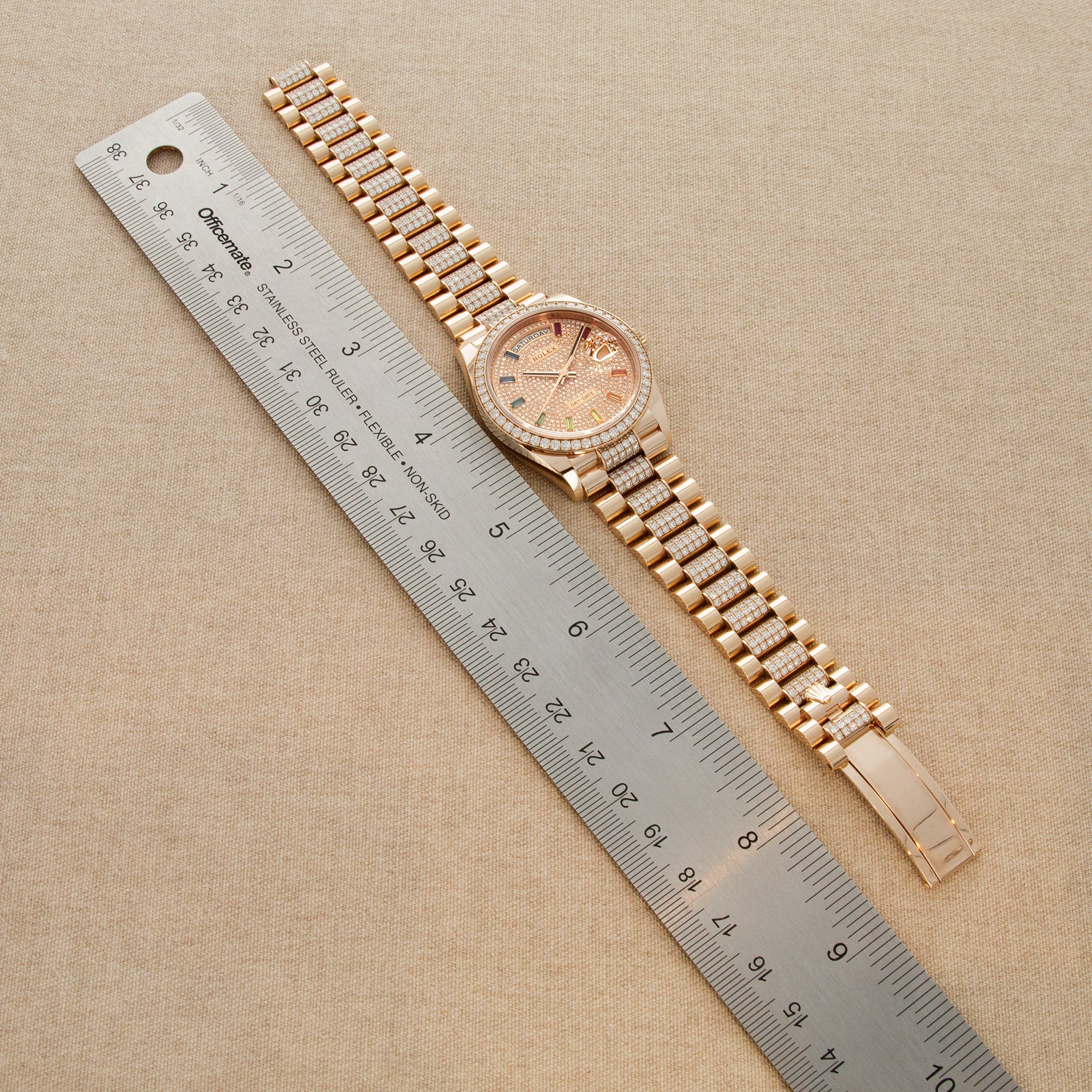Rolex - Rolex Rose Gold Day-Date Rainbow Diamond Watch Ref. 128345 - The Keystone Watches
