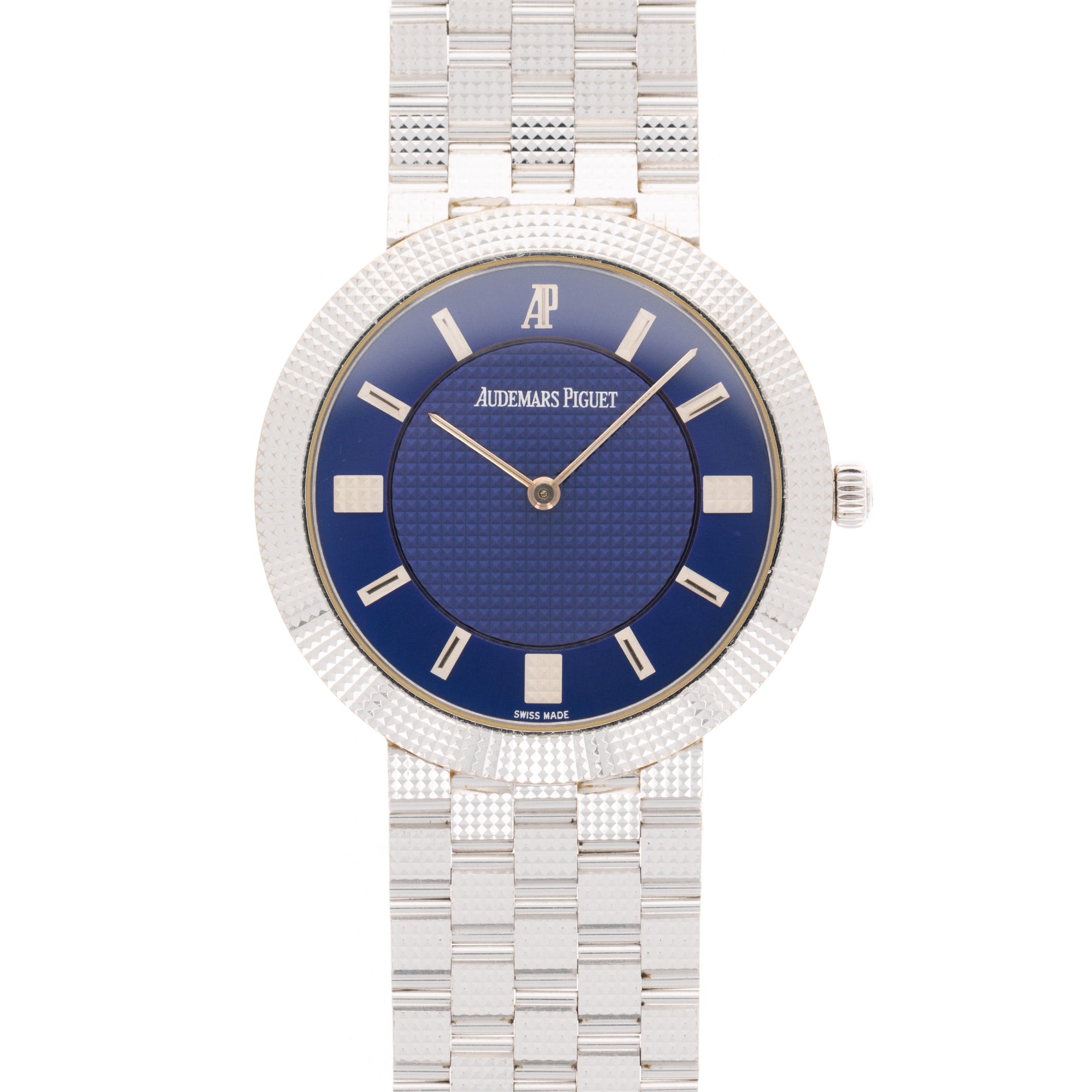 Audemars Piguet White Gold Hobnail Watch with Blue Dial