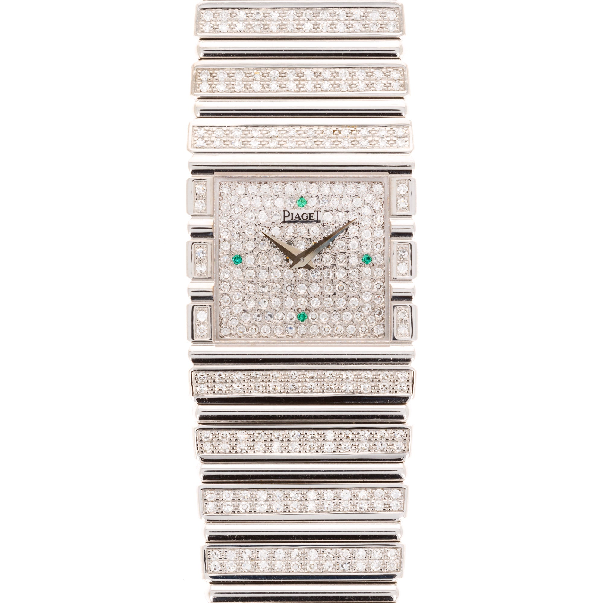 Piaget - Piaget White Gold Polo with Original Diamonds and Emeralds - The Keystone Watches