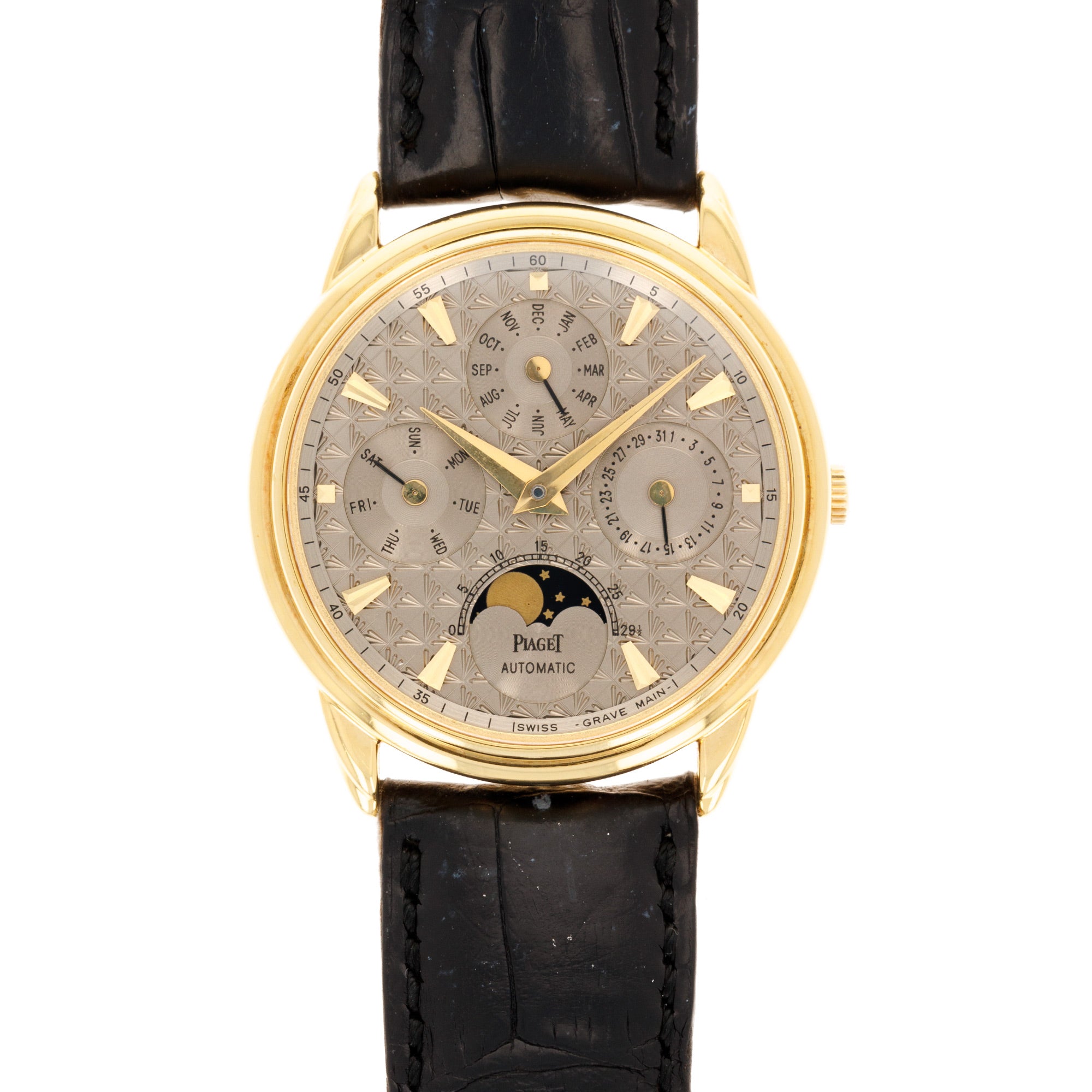 Piaget - Piaget Yellow Gold Gouverneur Triple Calendar Ref. 15958 with Rare Textured Dial - The Keystone Watches