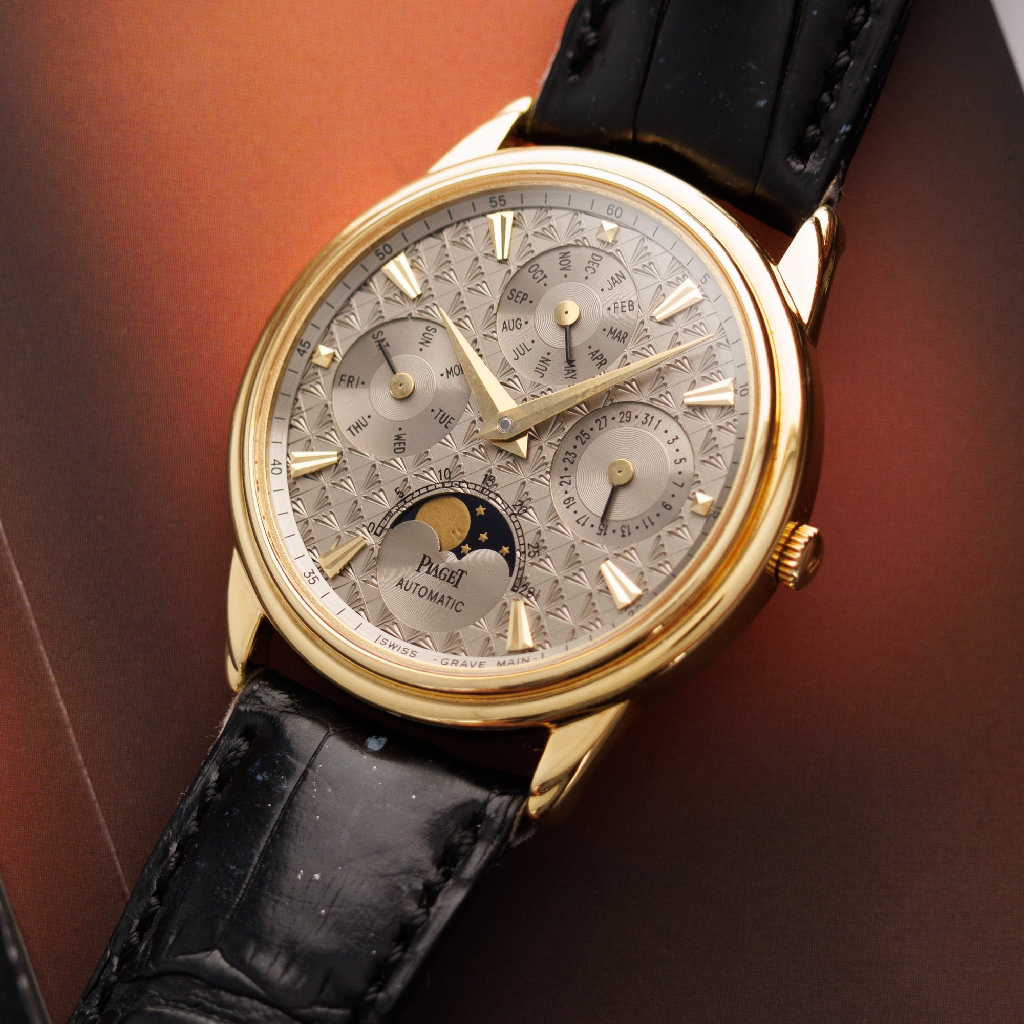 Piaget - Piaget Yellow Gold Gouverneur Triple Calendar Ref. 15958 with Rare Textured Dial - The Keystone Watches