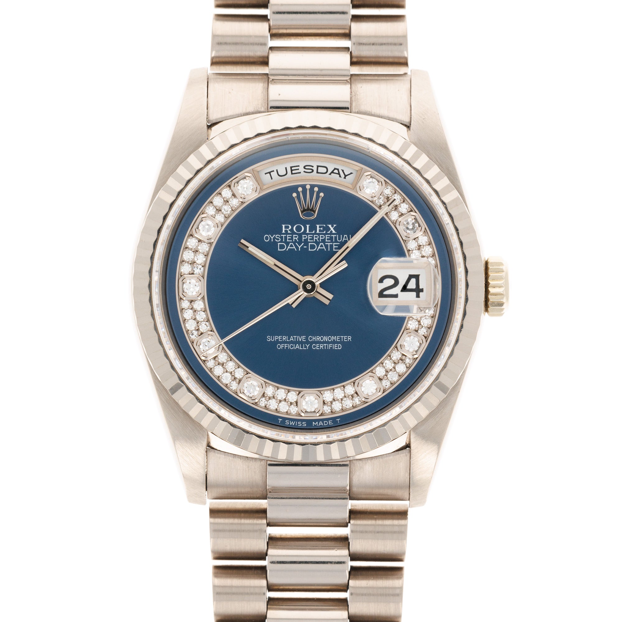 Rolex - Rolex Day-Date White Gold Ref. 18239 with Blue Diamond Dial and Original Papers - The Keystone Watches