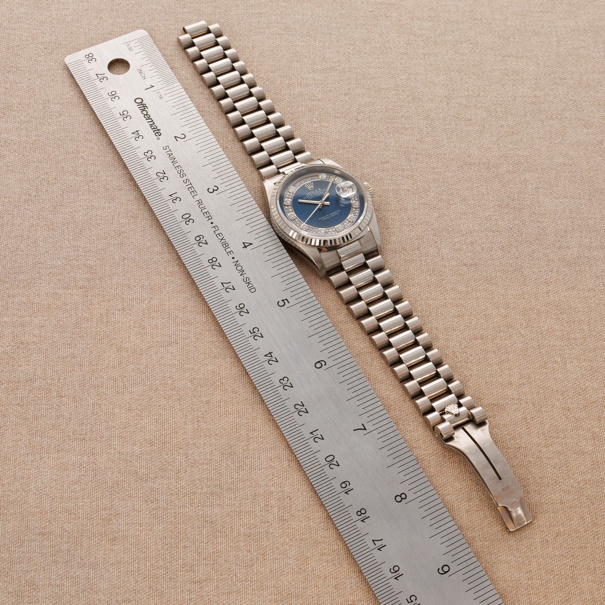 Rolex - Rolex Day-Date White Gold Ref. 18239 with Blue Diamond Dial and Original Papers - The Keystone Watches