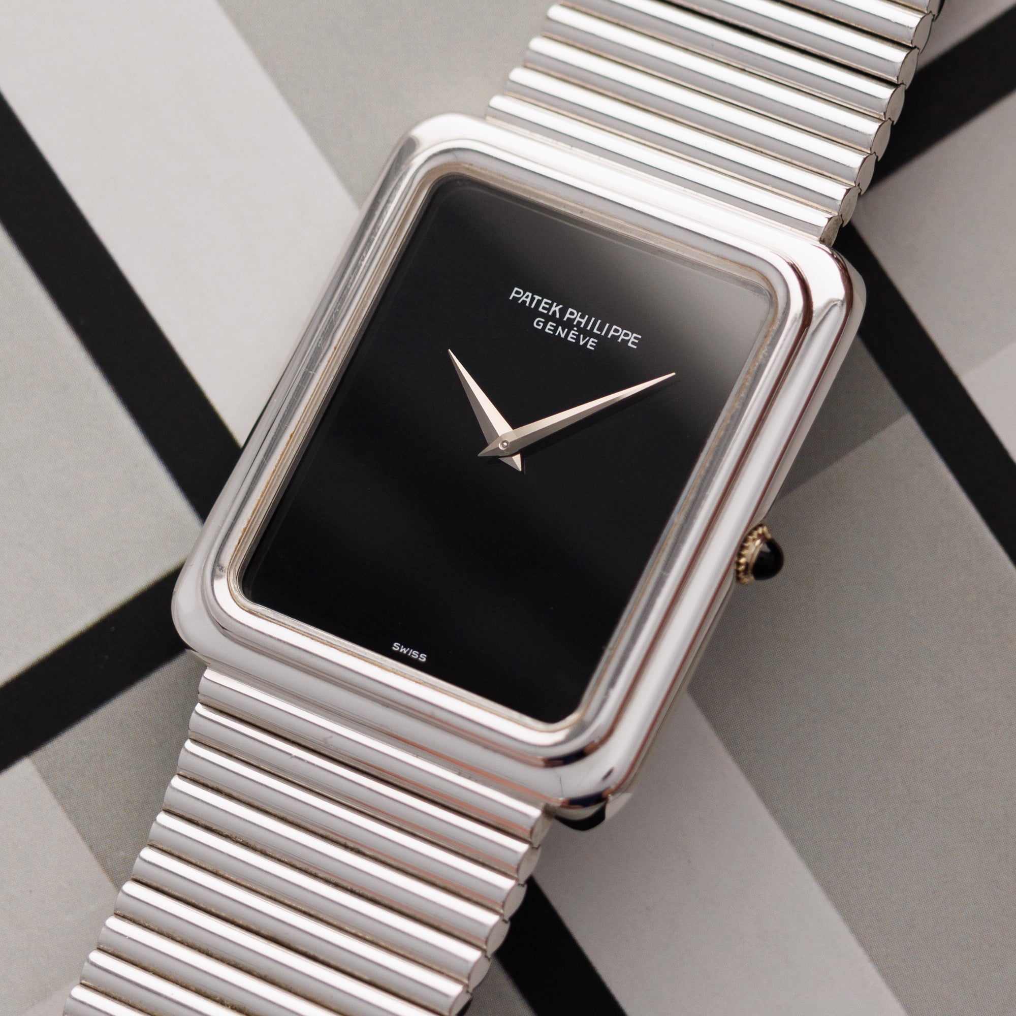Patek Philippe - Patek Philippe White Gold Bracelet Watch Ref. 3649 with Onyx Dial - The Keystone Watches