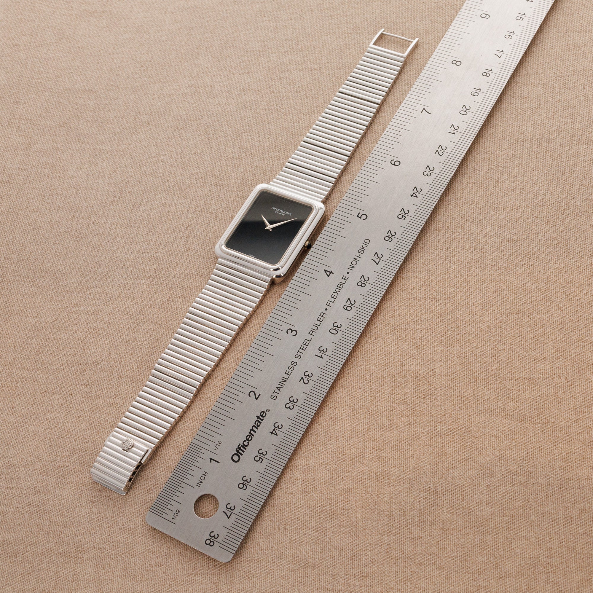 Patek Philippe - Patek Philippe White Gold Bracelet Watch Ref. 3649 with Onyx Dial - The Keystone Watches