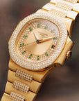 Patek Philippe - Patek Philippe Yellow Gold Nautilus Ref. 3800/105 with Pave Diamond and Emerald - The Keystone Watches