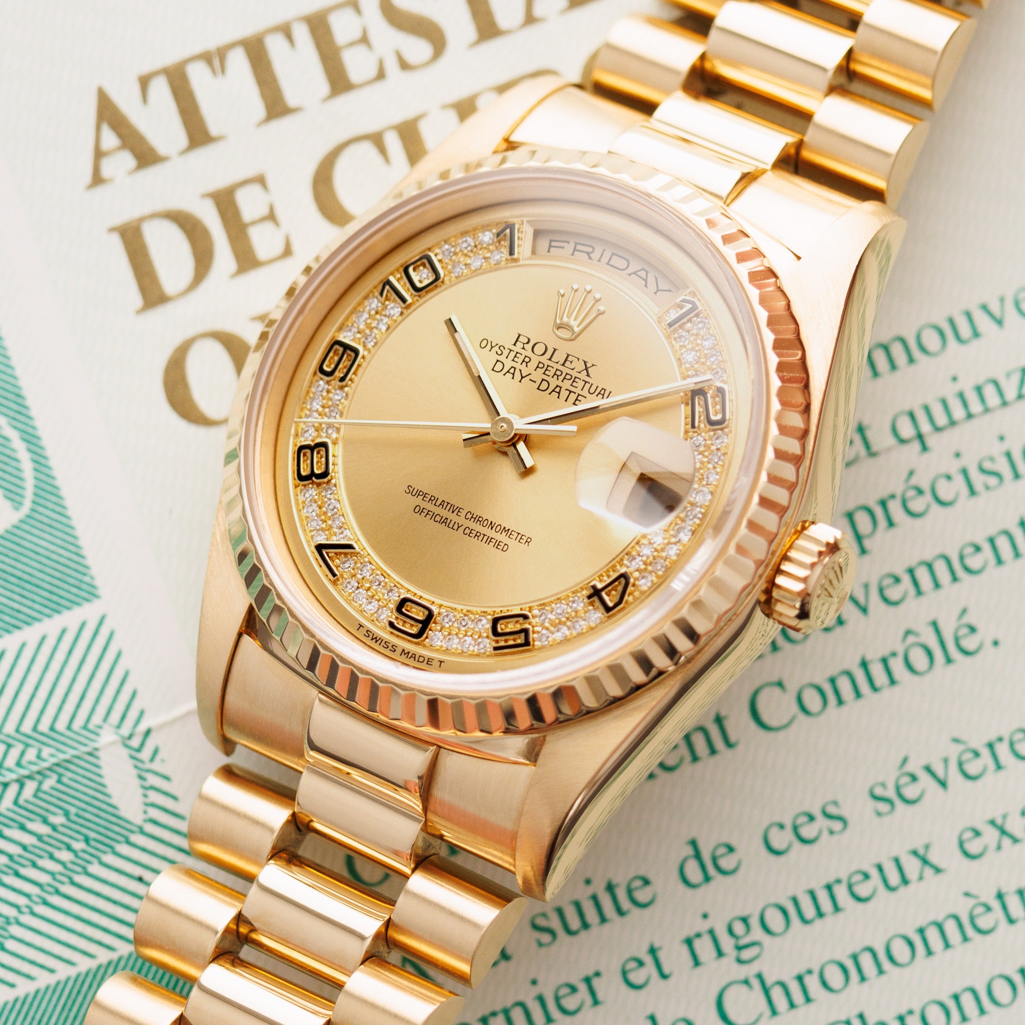 Rolex - Rolex Yellow Gold Day-Date Ref. 18238 with Factory Diamond Dial - The Keystone Watches