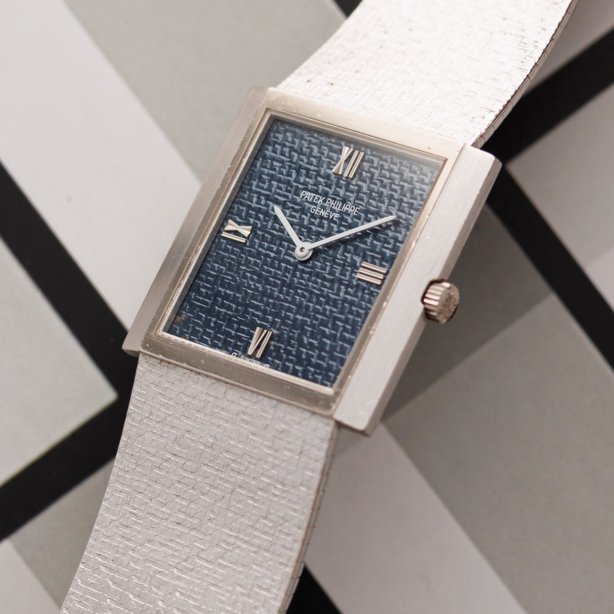 Patek Philippe - Patek Philippe White Gold Bracelet Watch Ref. 3571 with Rare Textured Blue Dial - The Keystone Watches
