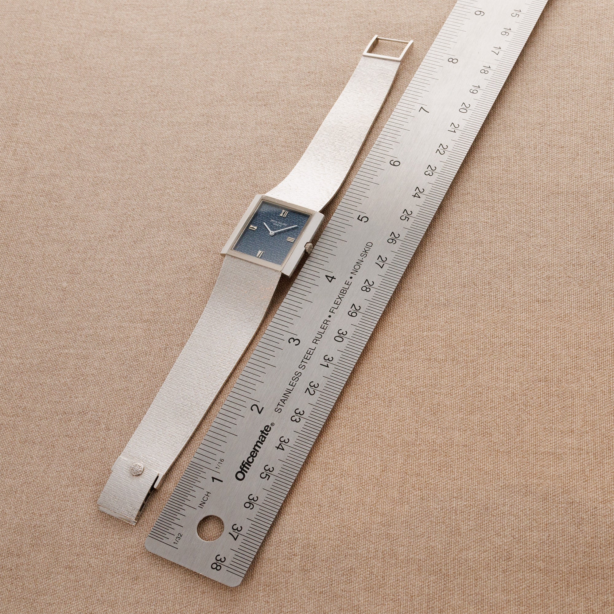 Patek Philippe - Patek Philippe White Gold Bracelet Watch Ref. 3571 with Rare Textured Blue Dial - The Keystone Watches