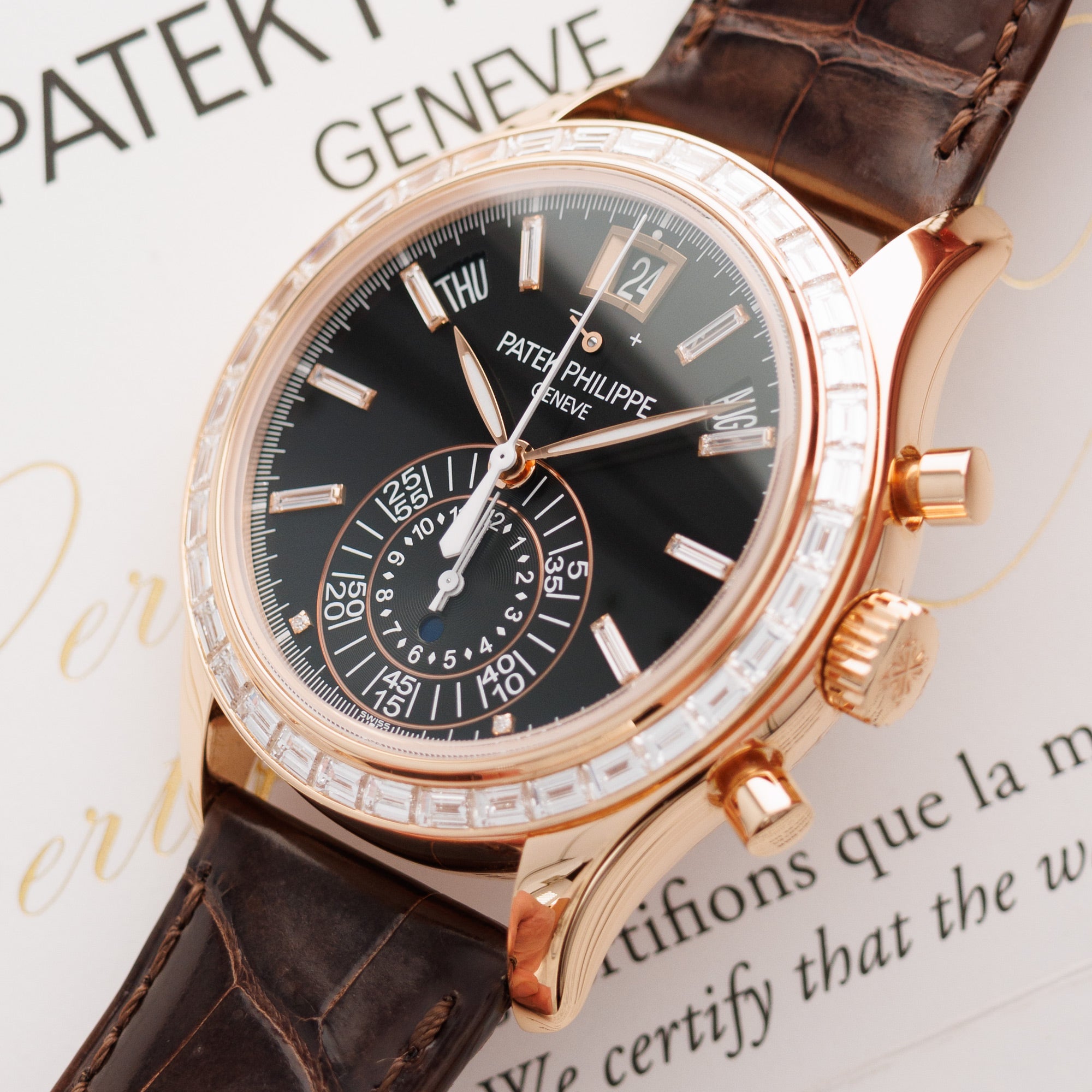 Patek Philippe - Patek Philippe Rose Gold Annual Calendar Chronograph Ref. 5961R with Factory Diamonds - The Keystone Watches