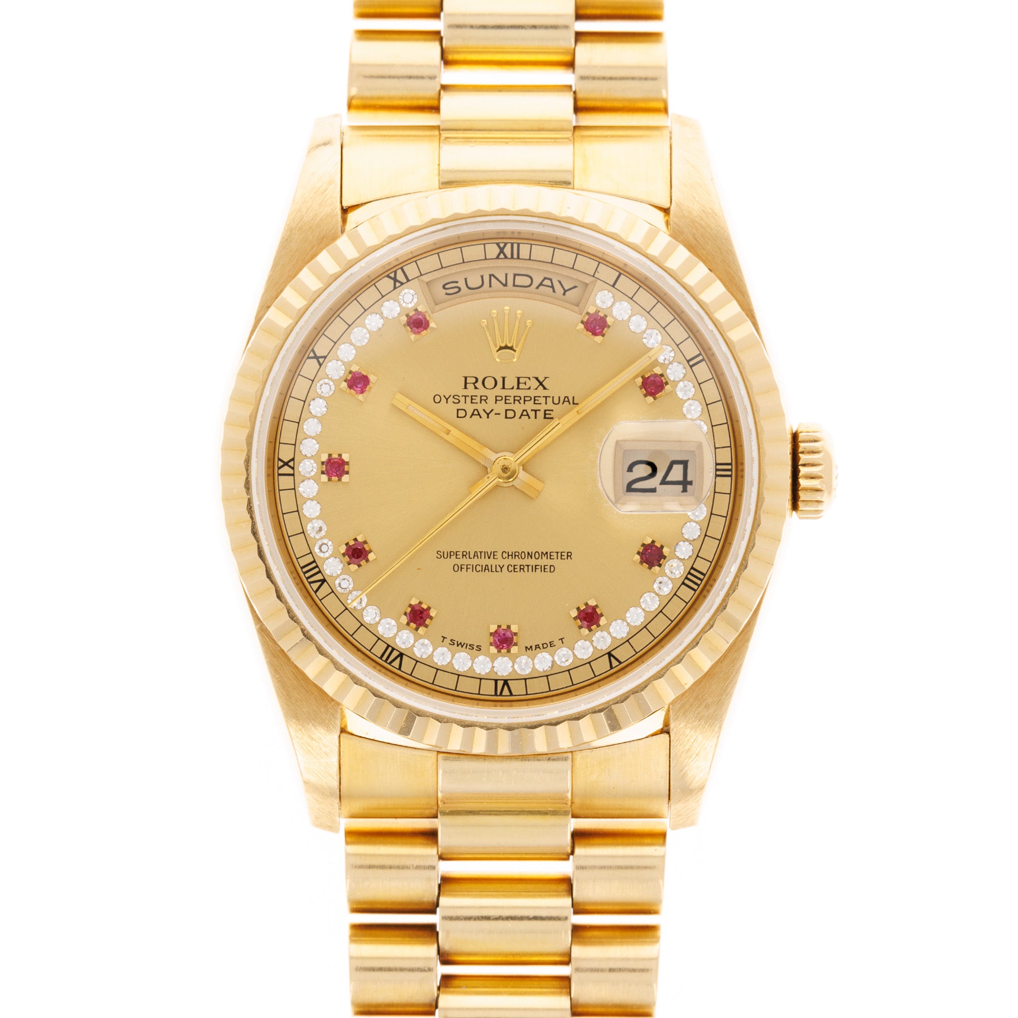 Rolex - Rolex Yellow Gold Day Date Ref. 18238 with Ruby String Dial - The Keystone Watches