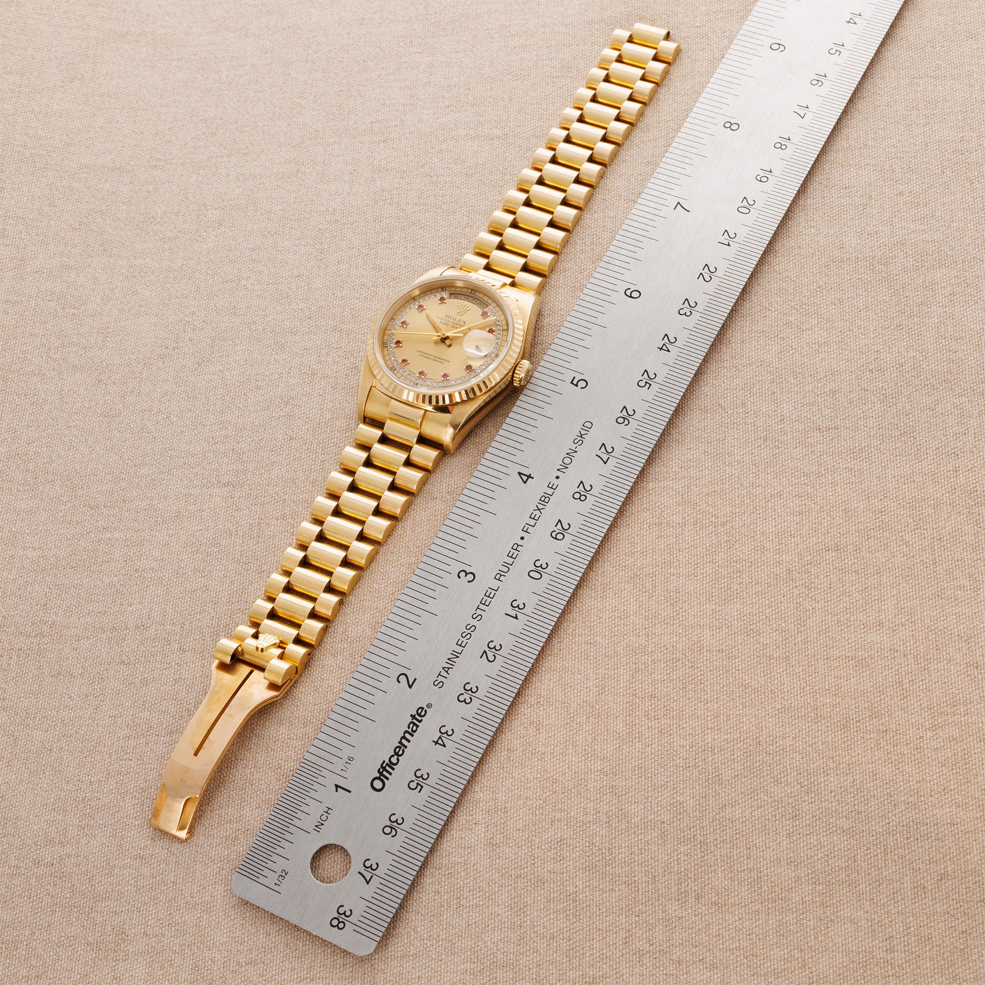 Rolex - Rolex Yellow Gold Day Date Ref. 18238 with Ruby String Dial - The Keystone Watches