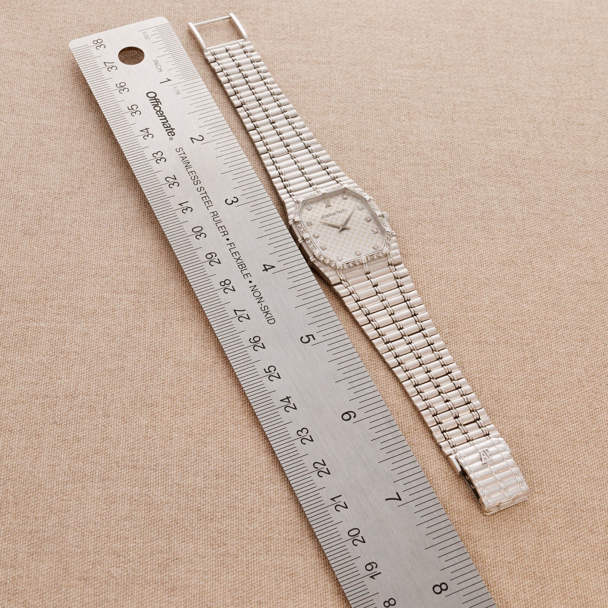 Audemars Piguet - Audemars Piguet White Gold Diamond Bamboo with Geometric Logo Dial - The Keystone Watches