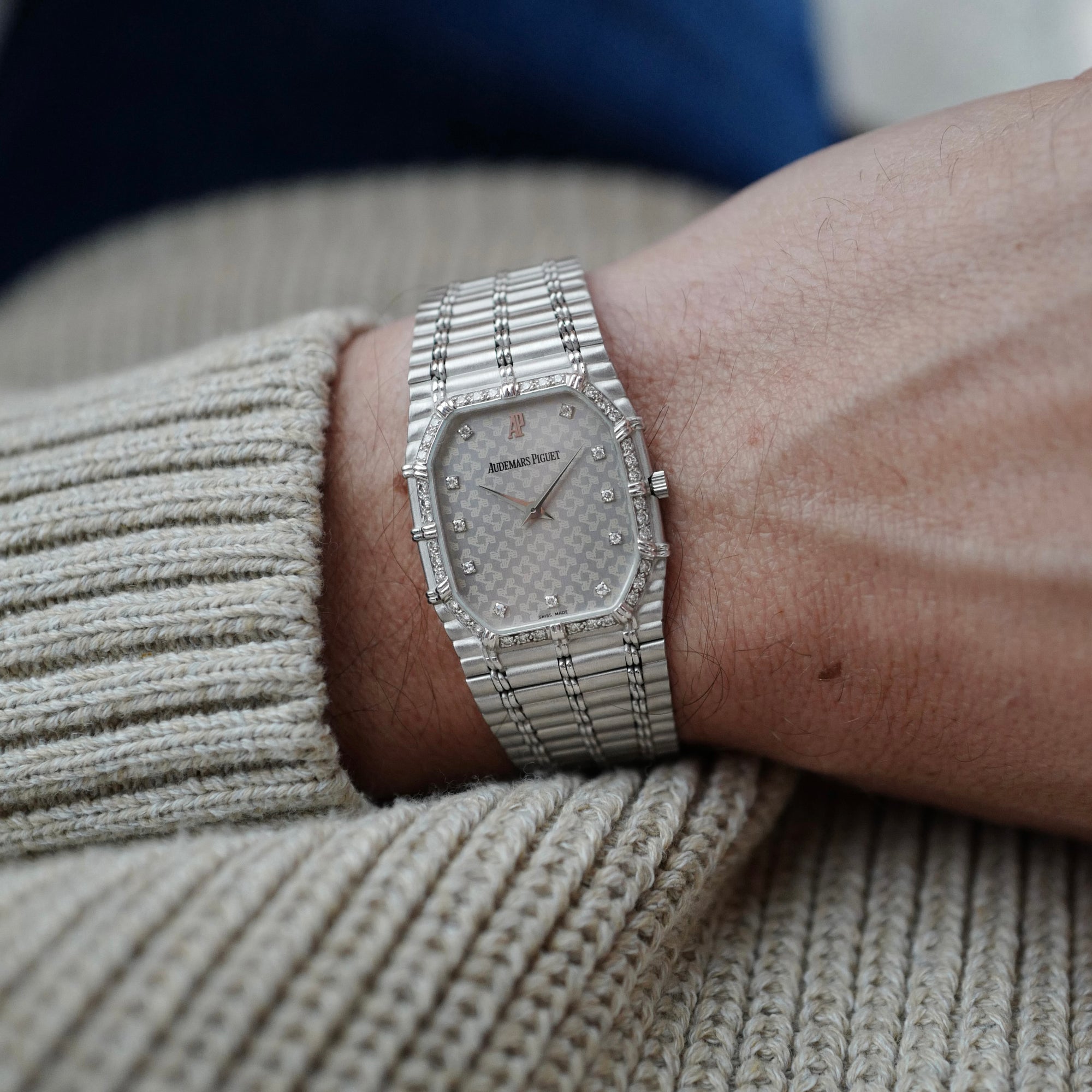 Audemars Piguet - Audemars Piguet White Gold Diamond Bamboo with Geometric Logo Dial - The Keystone Watches