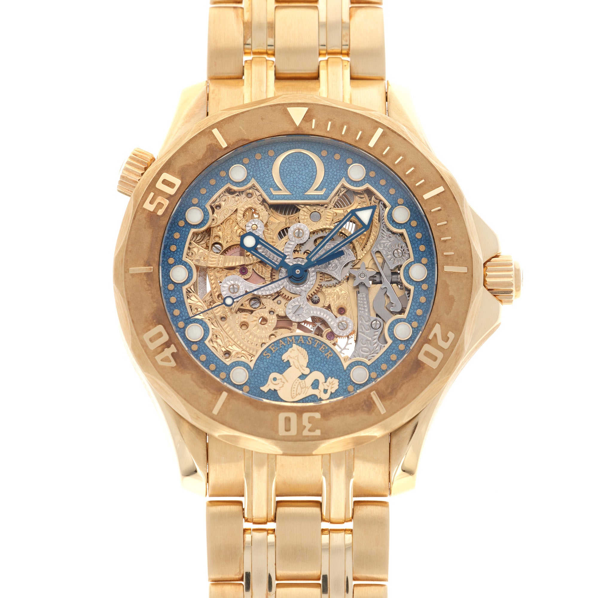 Omega - Omega Yellow Gold Seamaster Skeleton 50th Anniversary Watch - The Keystone Watches