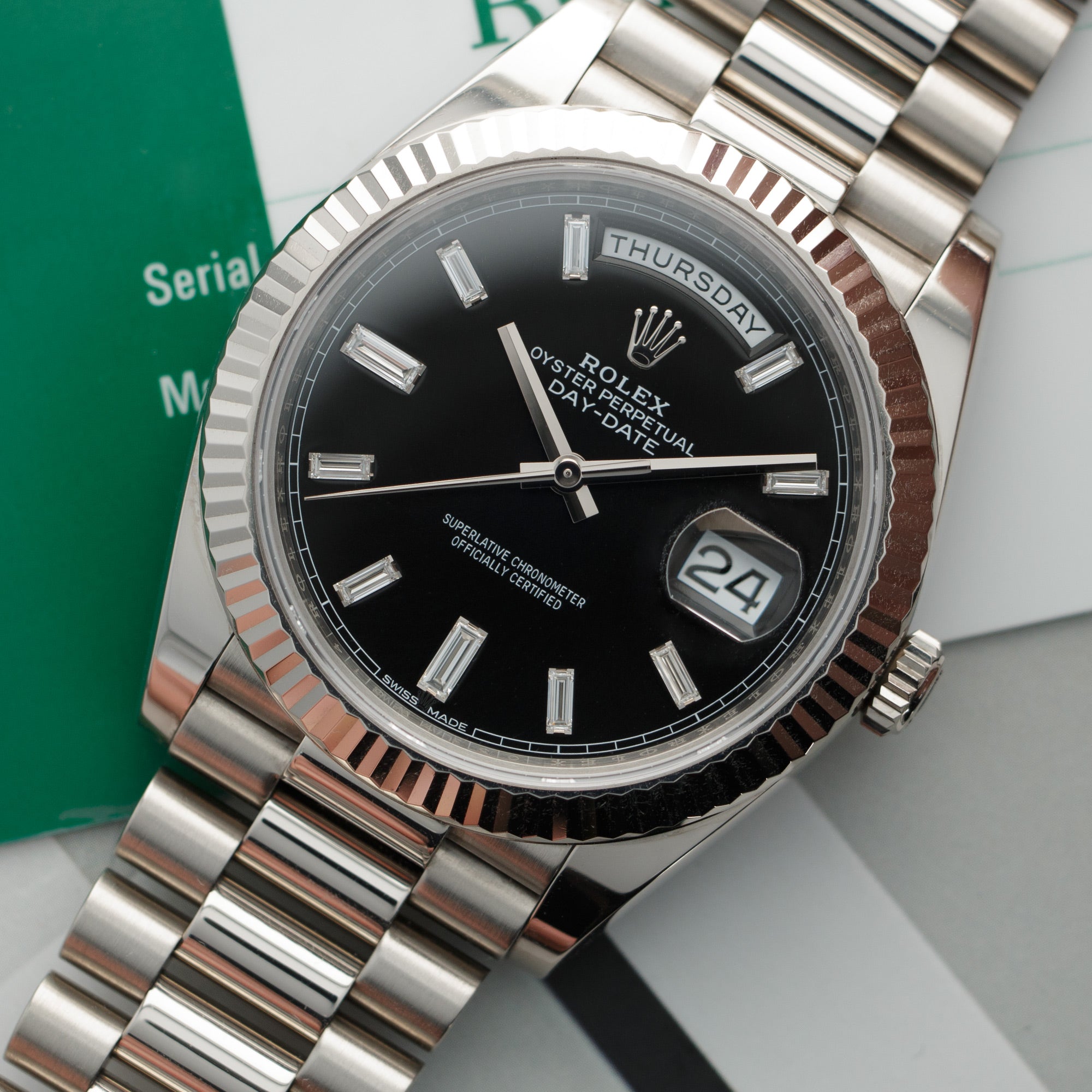 Rolex - Rolex Day-Date white gold baguette diamond dial ref. 228239 - The Keystone Watches