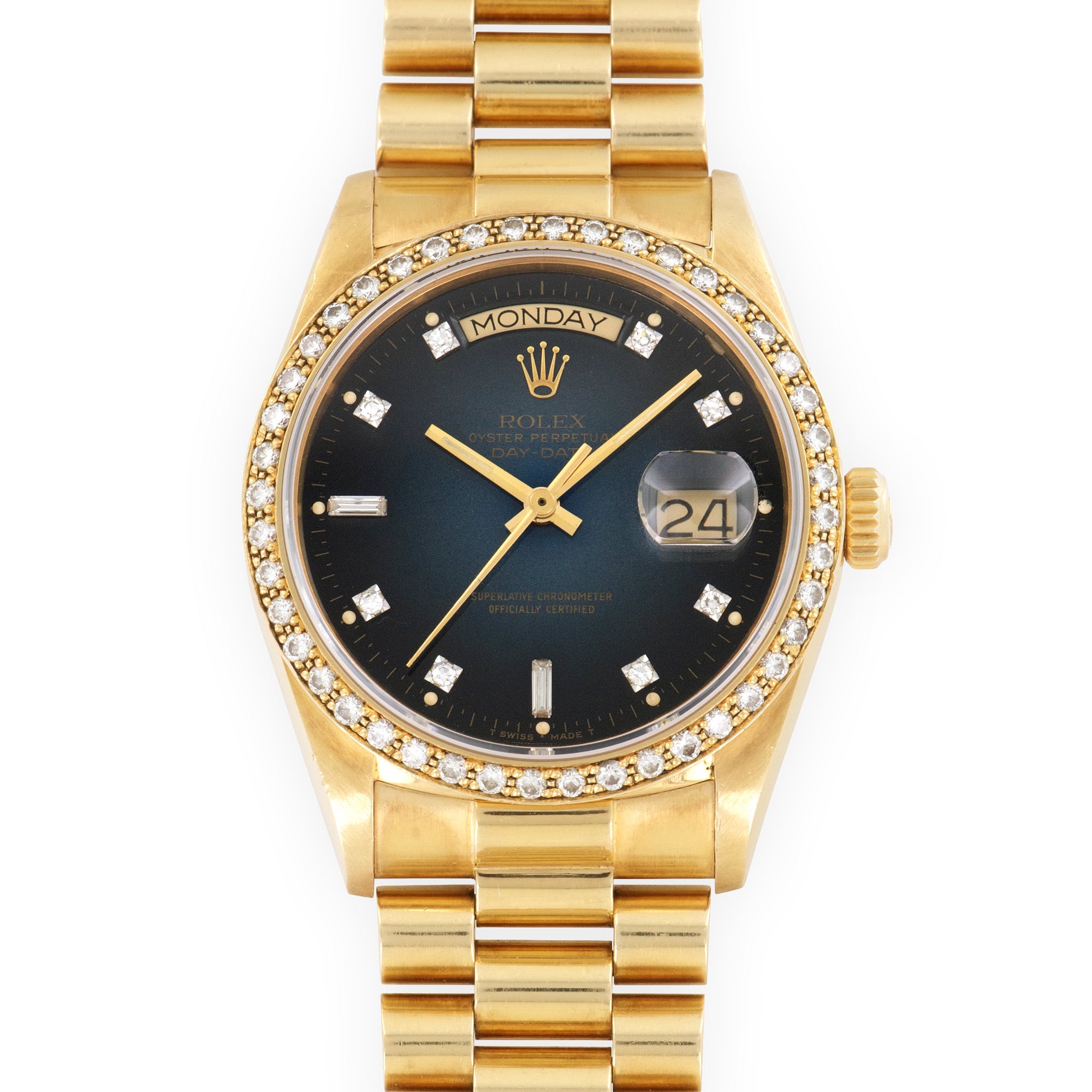 Rolex - Rolex Yellow Gold Day-Date Blue Vignette Diamond Watch Ref. 18048 - The Keystone Watches