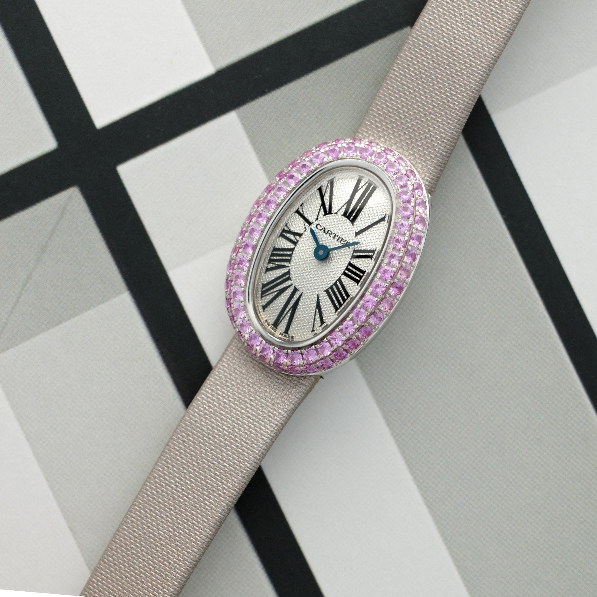Cartier White Gold Baignoire Pink Sapphire Watch