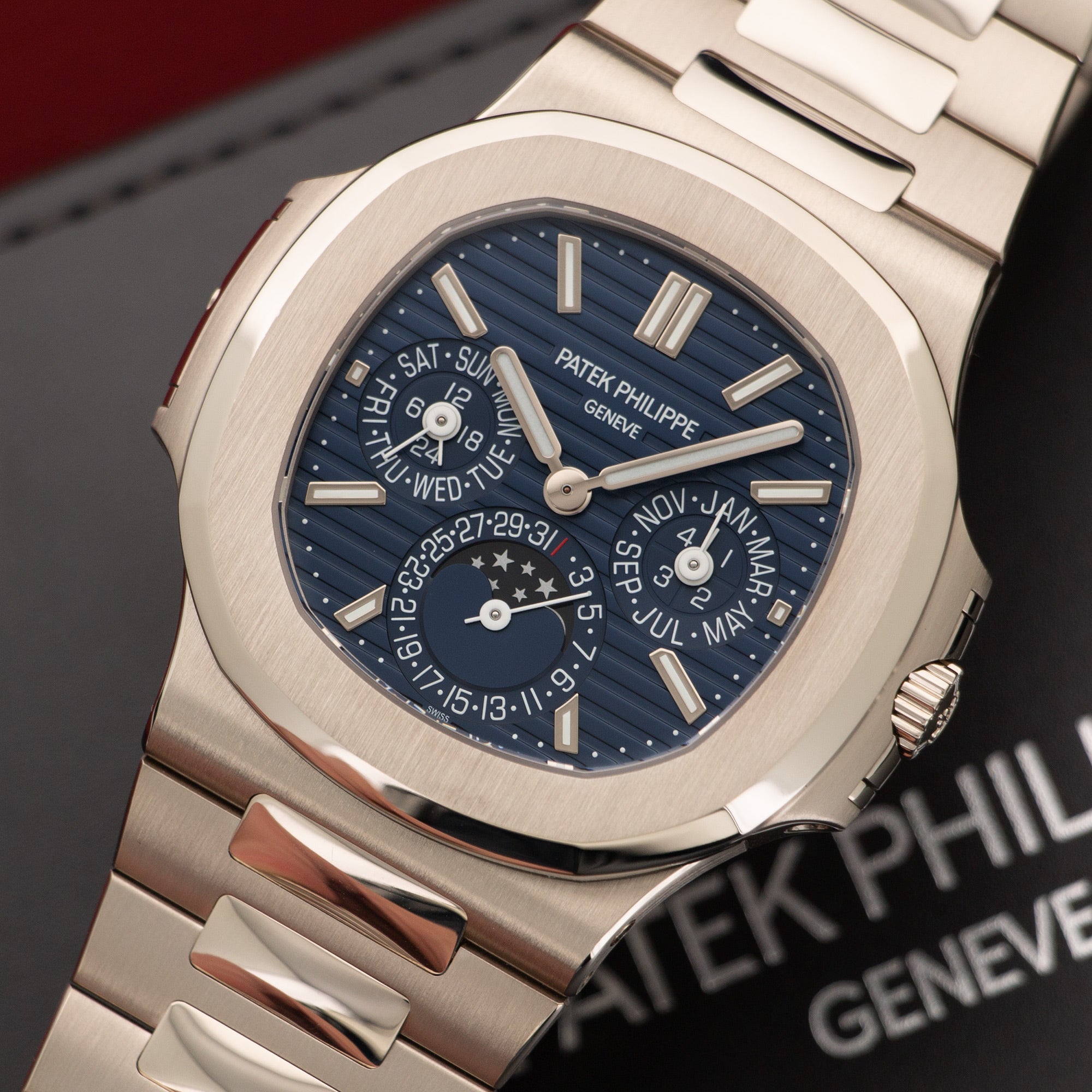 Patek Philippe Nautilus 5740G-001 Men's White Gold Perpetual Calendar Watch  at 1stDibs