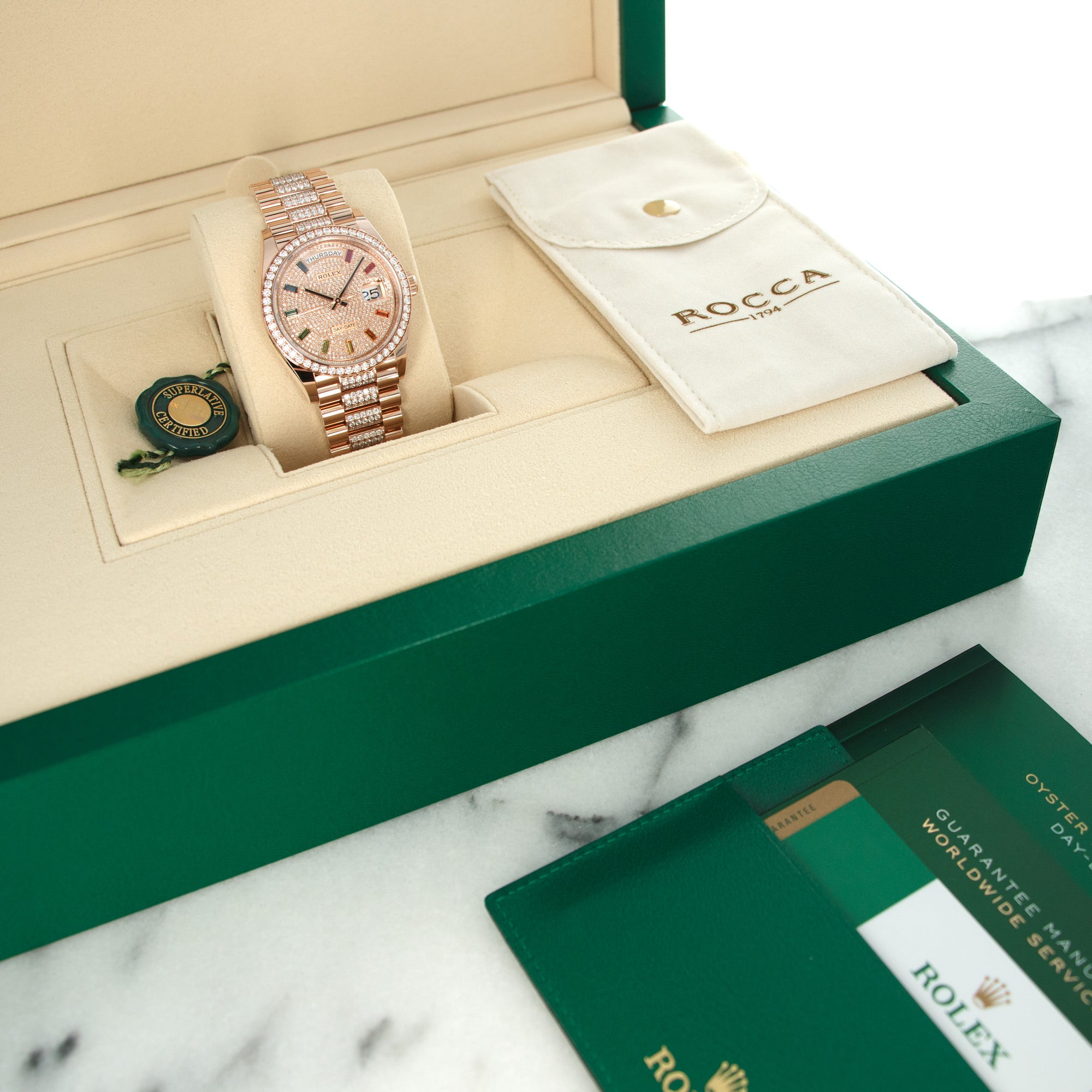 Rolex - Rolex Rose Gold Day-Date Rainbow Watch Ref. 128345 - The Keystone Watches