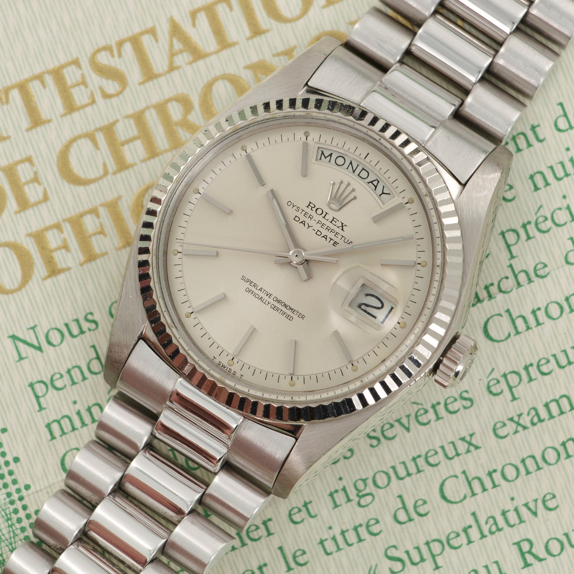 Rolex - Rolex White Gold Day-Date Watch Ref. 1803 with Original Warranty Paper - The Keystone Watches
