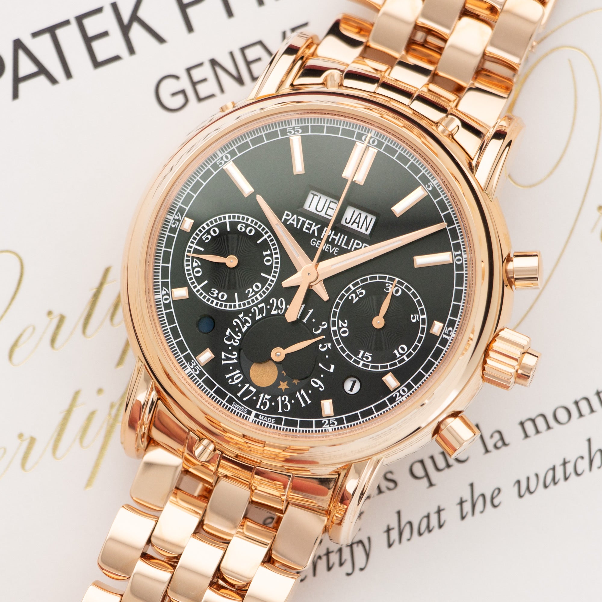 Patek Philippe - Patek Philippe Rose Gold Split Seconds Perpetual Calendar Chrono Ref. 5204 in Unworn Condition - The Keystone Watches