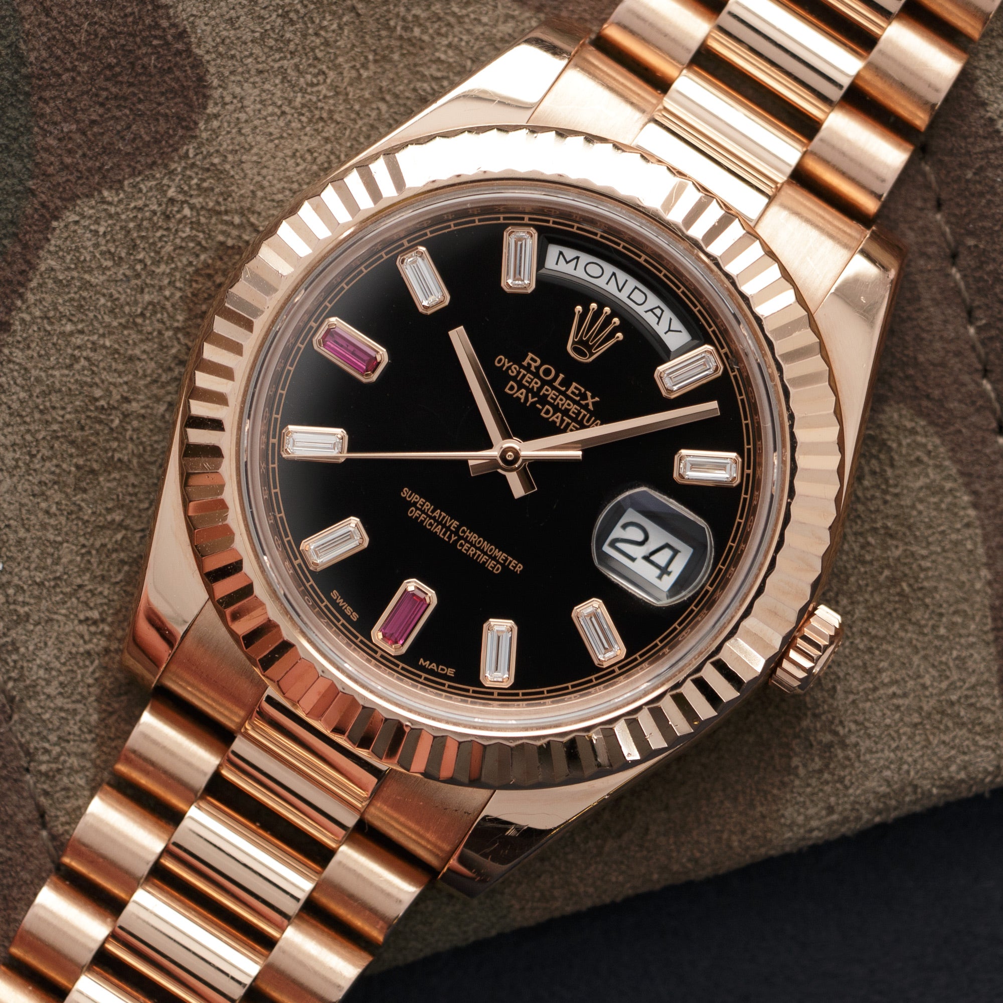 Rolex - Rolex Rose Gold Day-Date II Diamond Ruby Watch Ref. 218235 - The Keystone Watches
