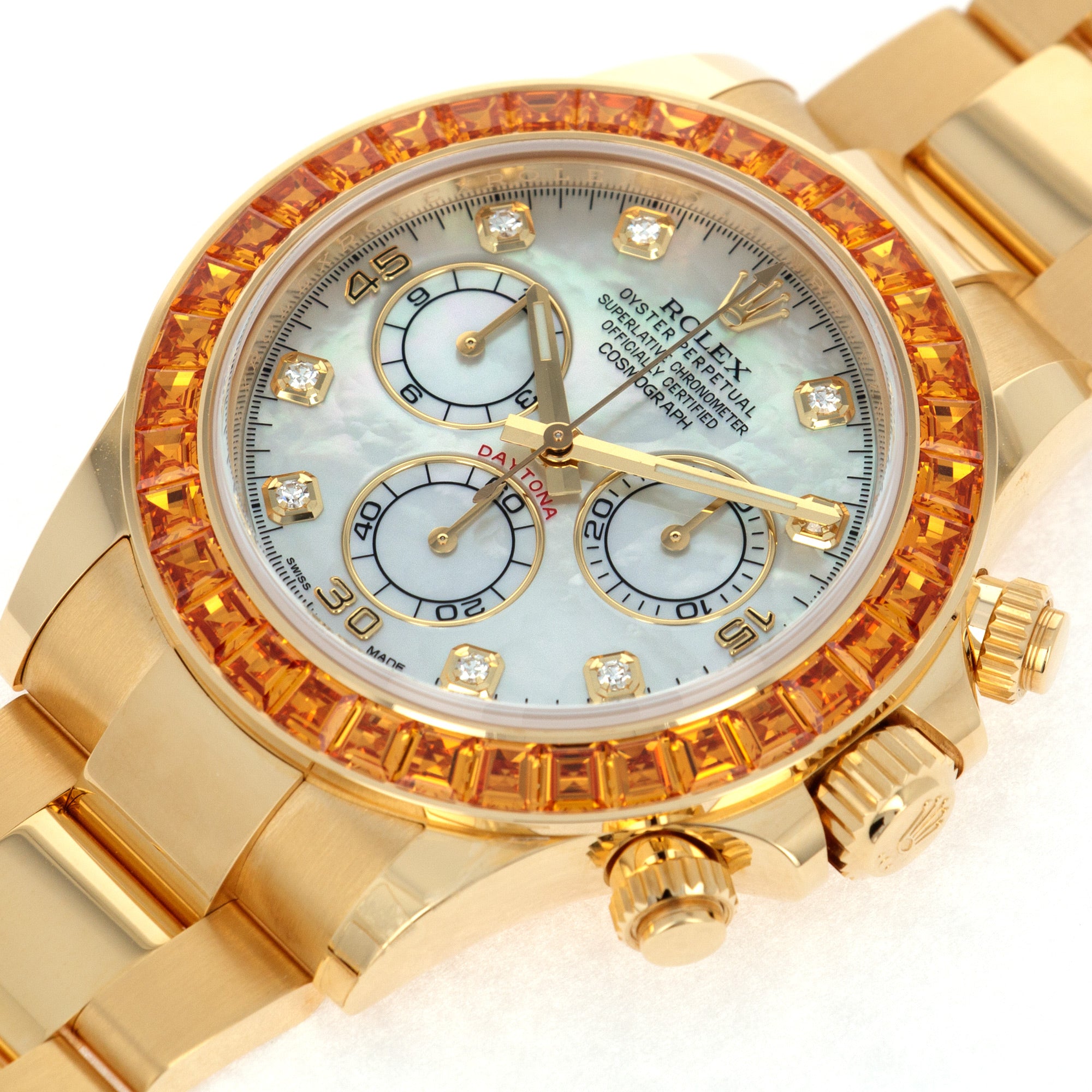 Rolex - Rolex Yellow Gold Daytona Ref. 116578 with MOP Dial and Orange Sapphires - The Keystone Watches