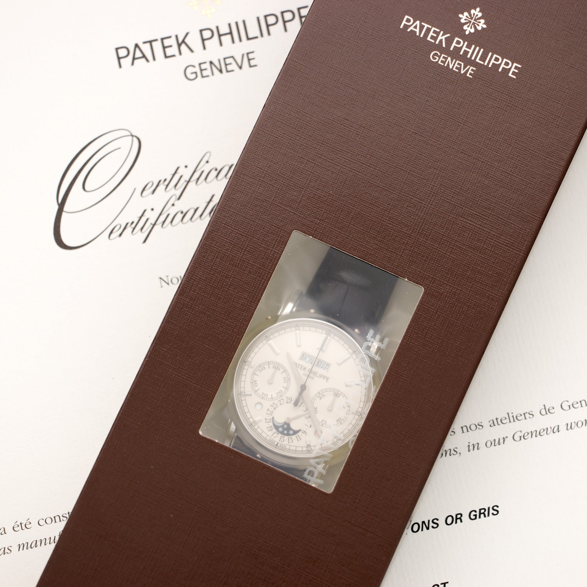 Patek Philippe - Patek Philippe Platinum Perpetual Split Seconds Chrono Watch Ref. 5204 in Double Sealed and Unworn Condition - The Keystone Watches