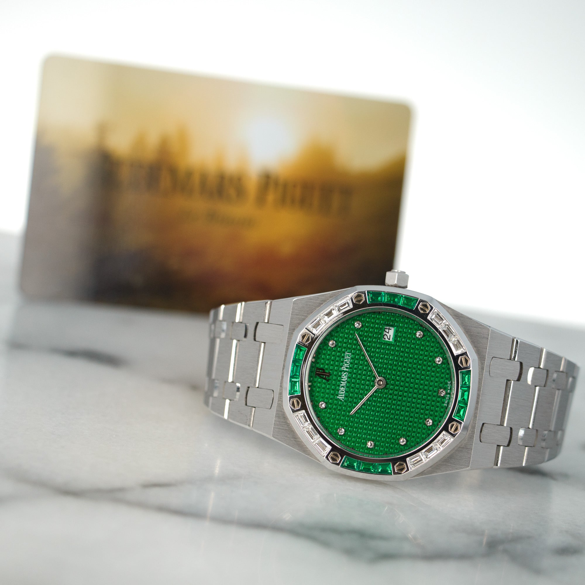 Audemars Piguet - Audemars Piguet White Gold Diamond & Emerald Royal Oak Watch - The Keystone Watches