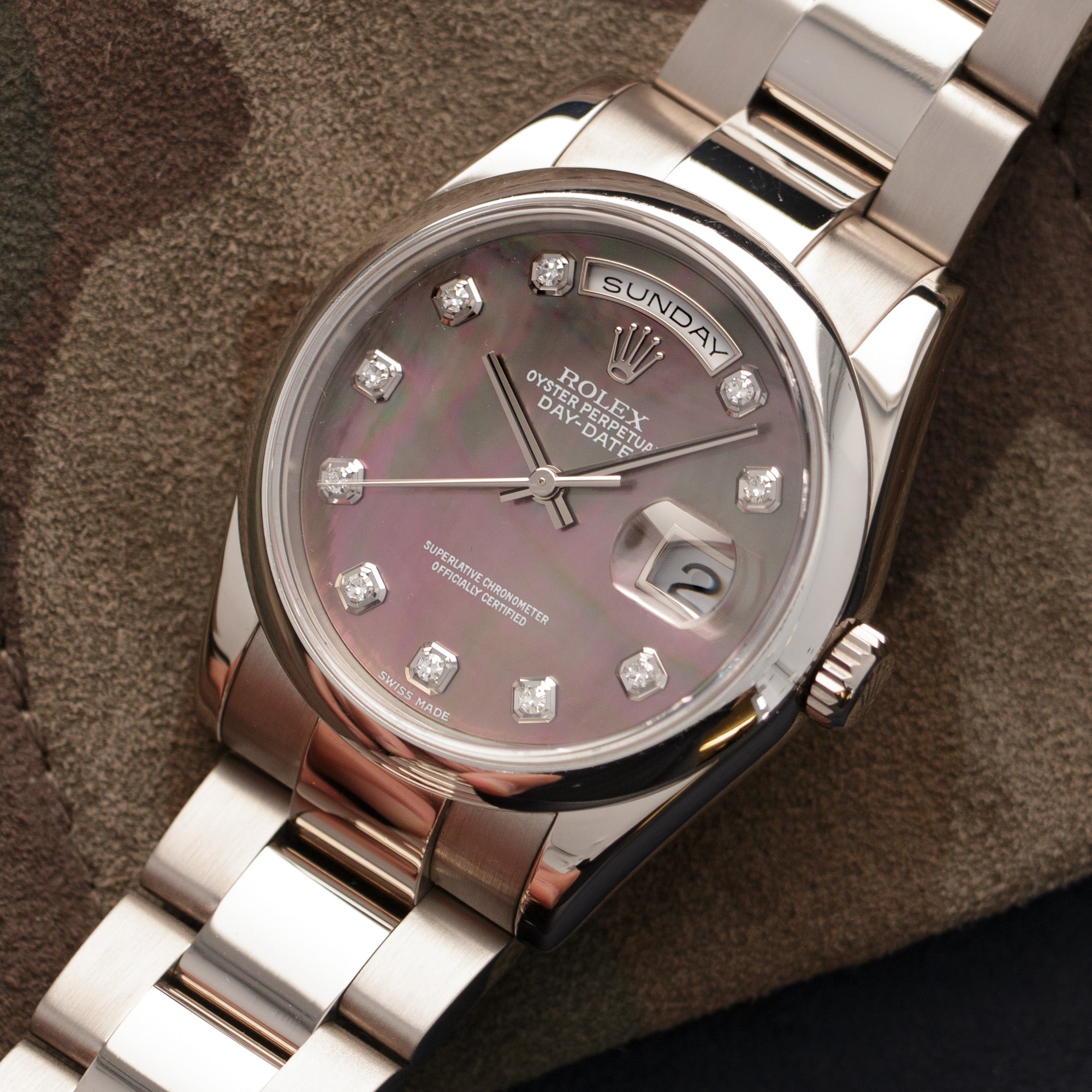 Rolex - Rolex White Gold Day-Date Mother of Pearl Diamond Watch Ref. 118209 - The Keystone Watches