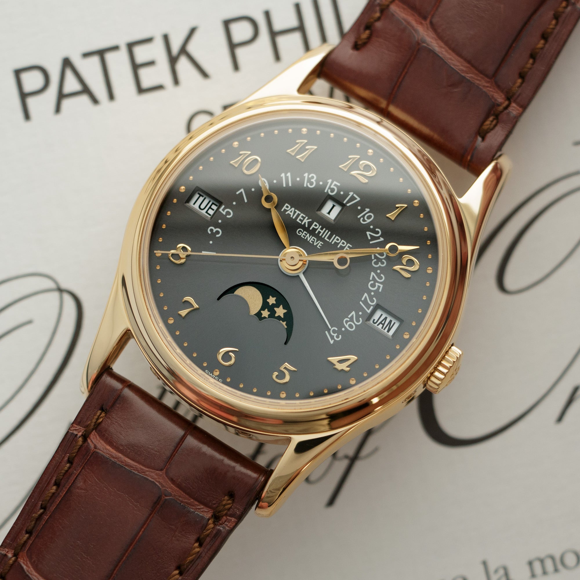 Patek Philippe - Patek Philippe Yellow Gold Perpetual Retrograde Grey Dial Watch Ref. 5050 - The Keystone Watches