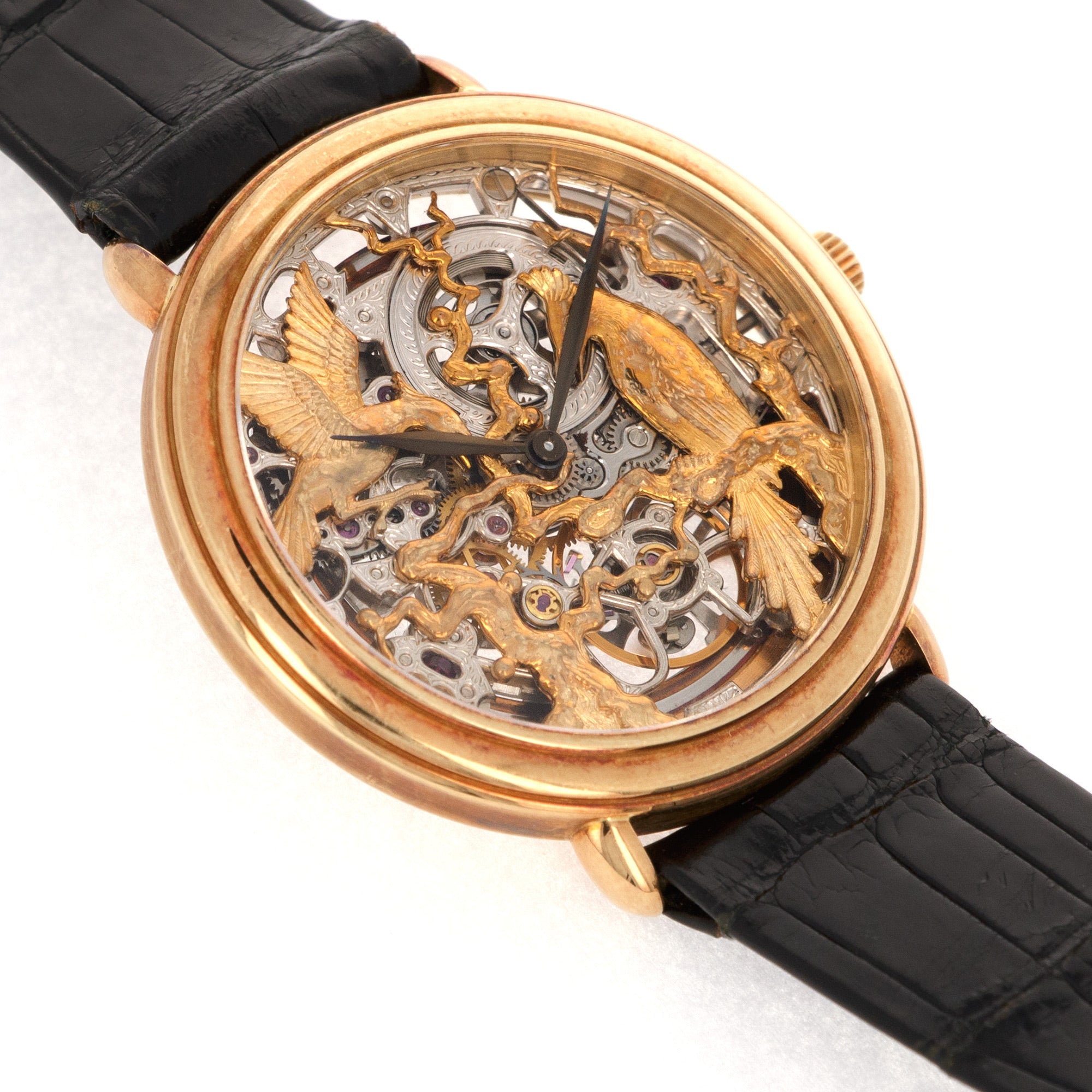 Audemars Piguet - Audemars Piguet Yellow Gold Ultra Thin Skeletonized Watch with Ornate Bird Dial - The Keystone Watches