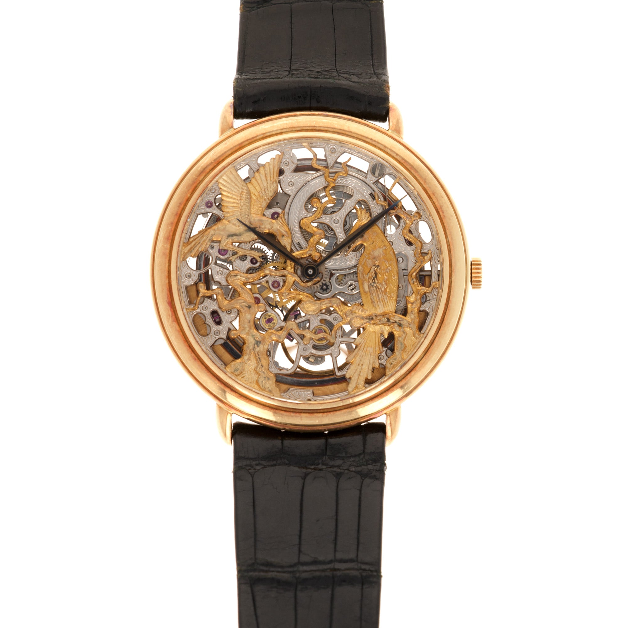 Audemars Piguet - Audemars Piguet Yellow Gold Ultra Thin Skeletonized Watch with Ornate Bird Dial - The Keystone Watches