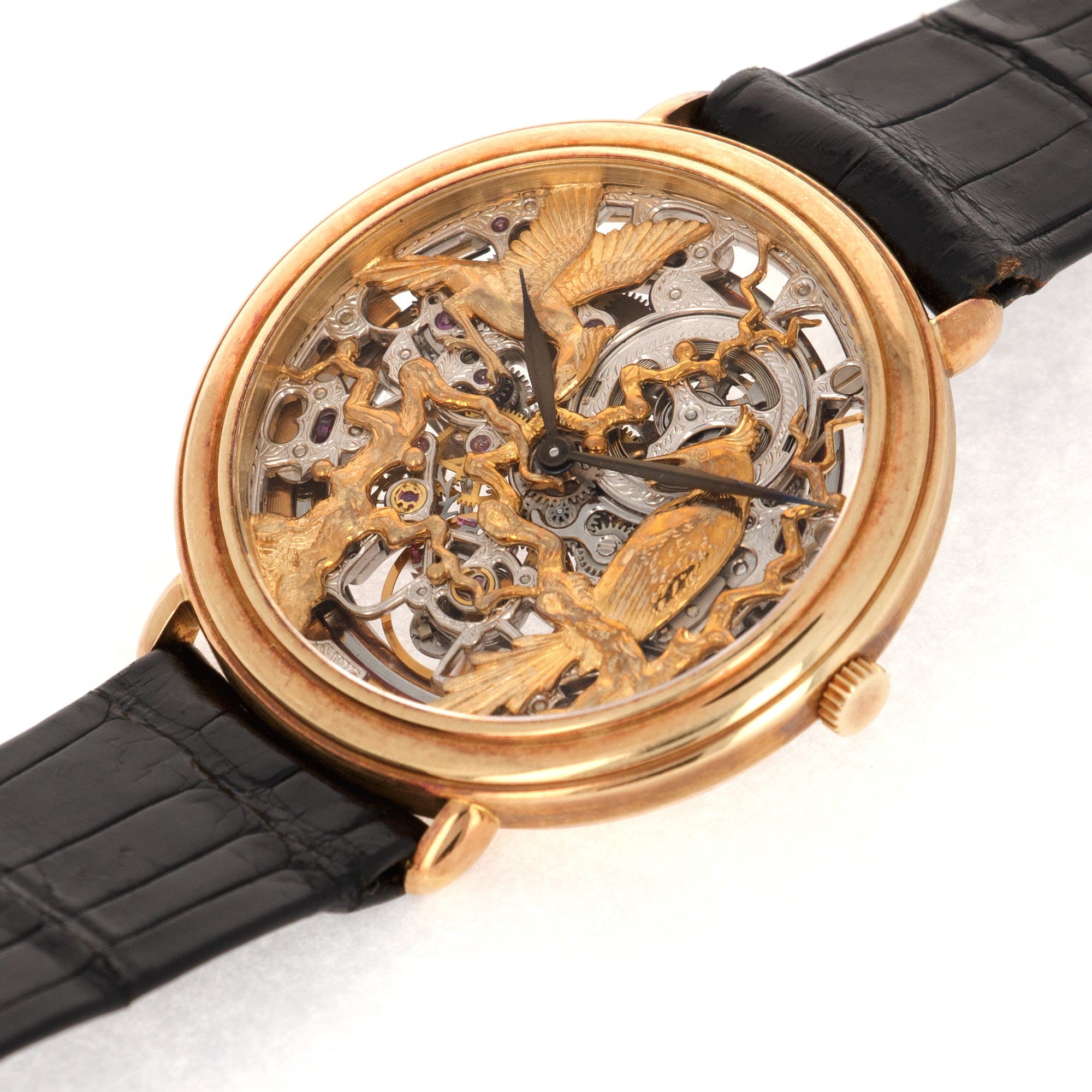 Audemars Piguet - Audemars Piguet Yellow Gold Ultra Thin Skeletonized Watch with Ornate Bird Dial - The Keystone Watches