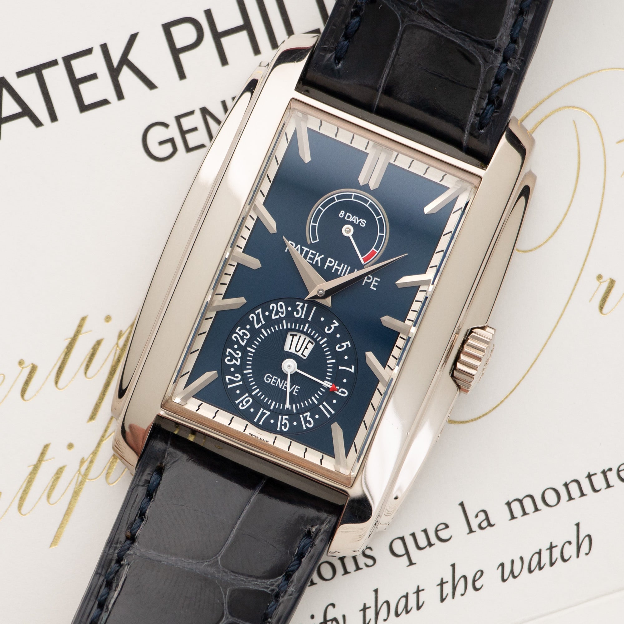 Patek Philippe - Patek Philippe White Gold Gondolo 8-Days Power Reserve Watch Ref. 5200 in Like-New Condition - The Keystone Watches