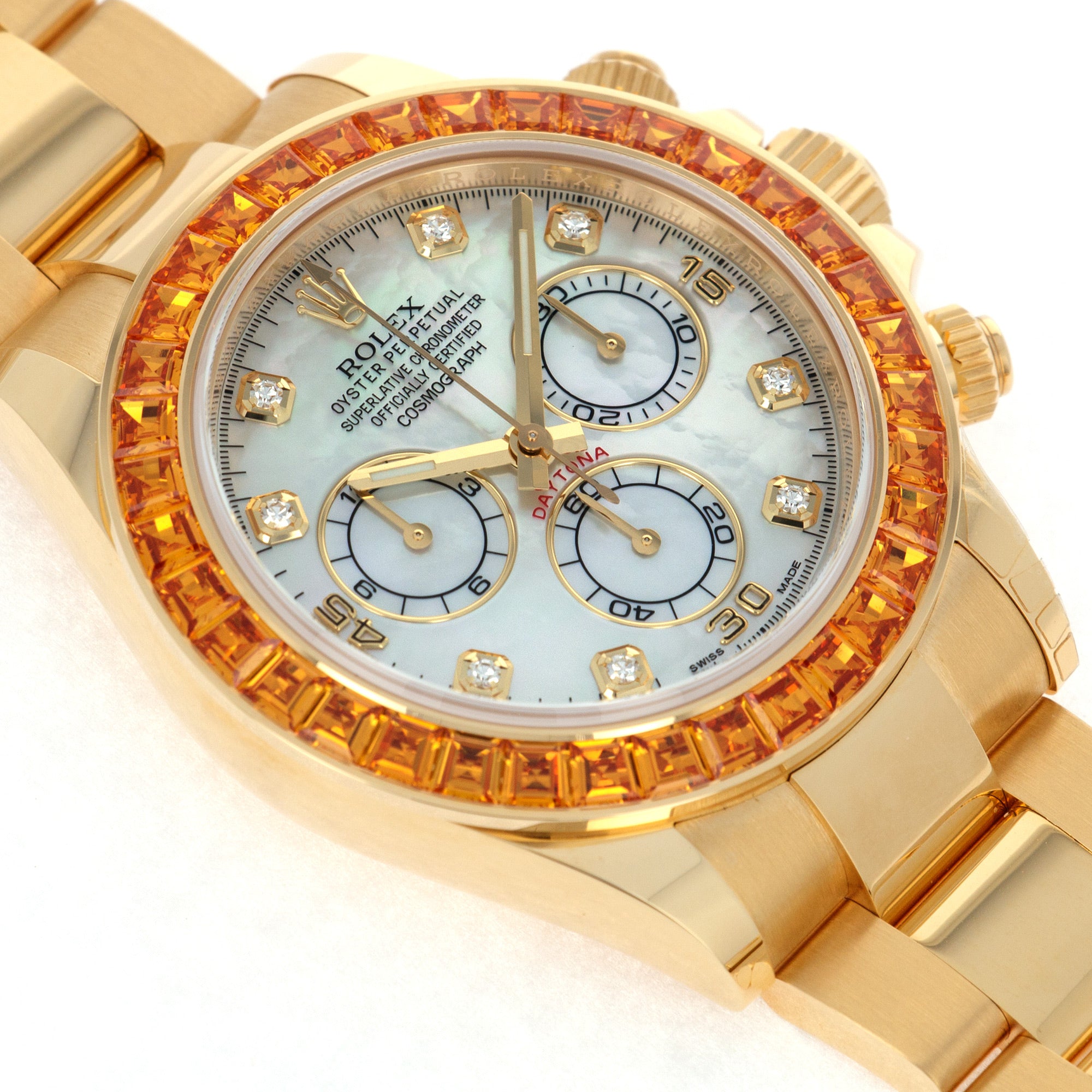 Rolex - Rolex Yellow Gold Daytona Ref. 116578 with MOP Dial and Orange Sapphires - The Keystone Watches