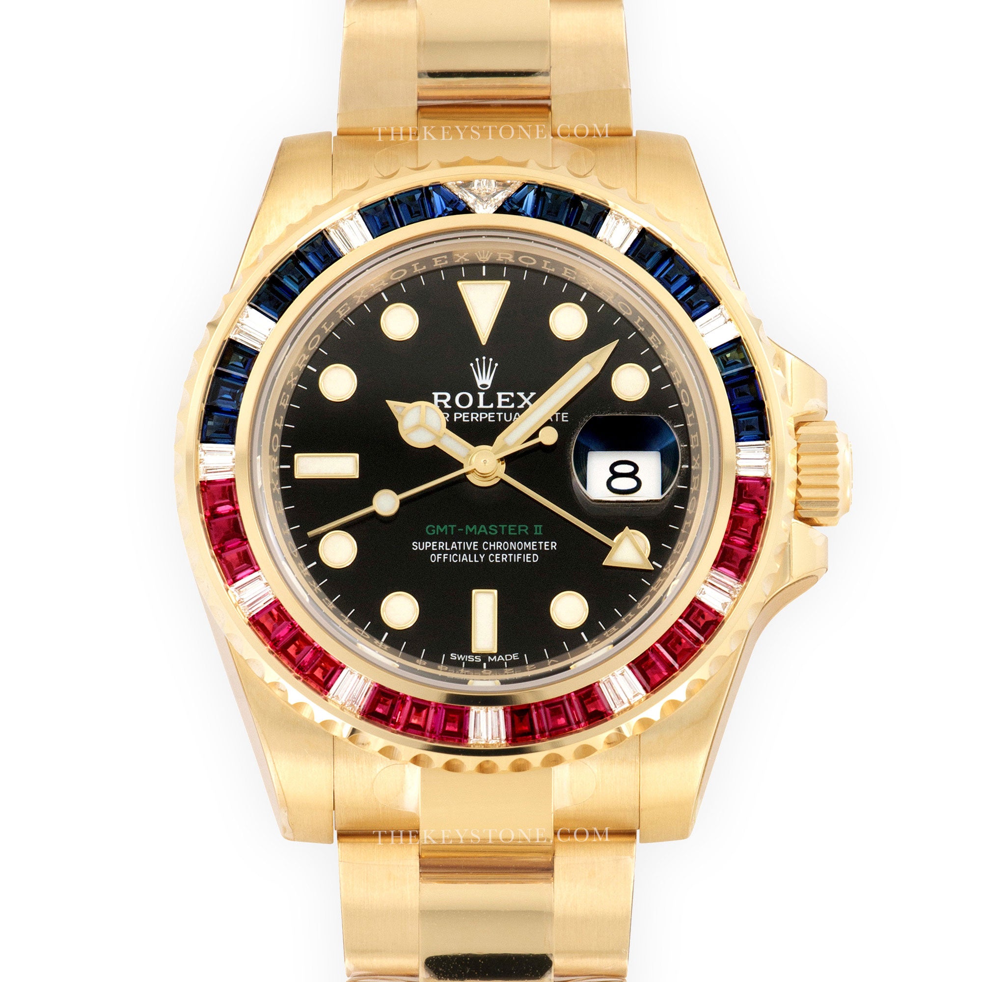 Rolex - Rolex Yellow Gold GMT-Master II Sapphire Ruby Watch Ref. 116748 in Unworn Condition - The Keystone Watches
