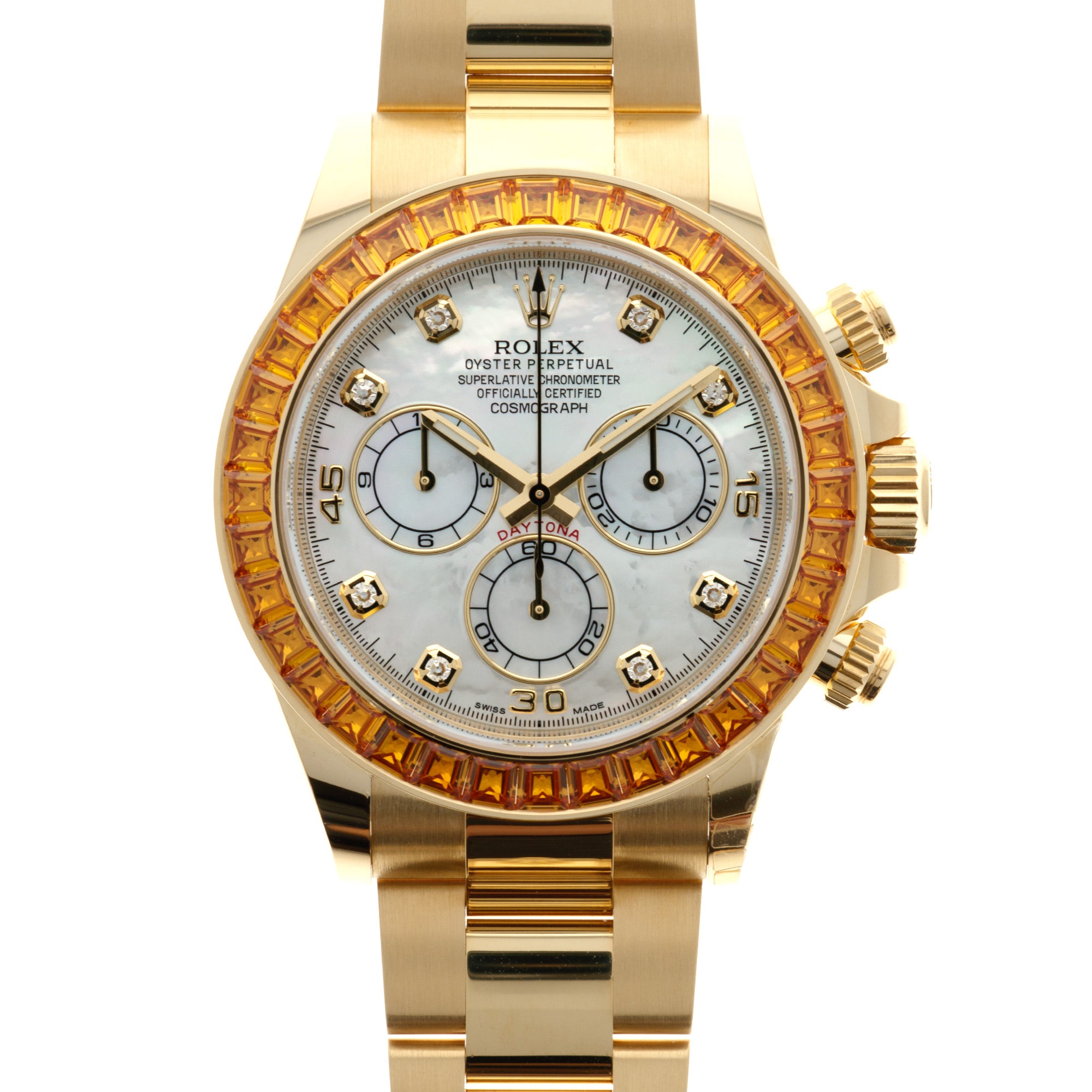 Rolex - Rolex Yellow Gold Daytona Ref. 116578 with MOP Dial and Orange Sapphires - The Keystone Watches