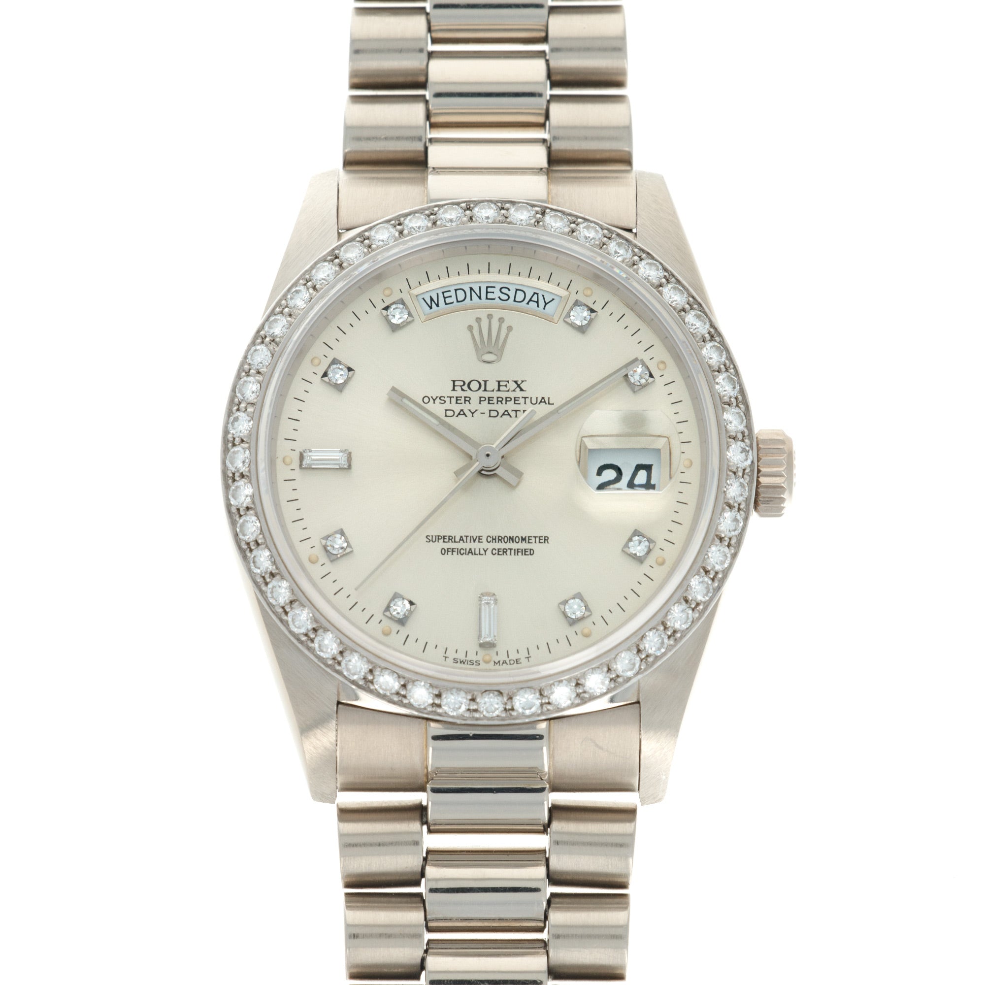 Rolex - Rolex White Gold Day-Date Diamond Watch Ref. 18049 with Original Paper - The Keystone Watches