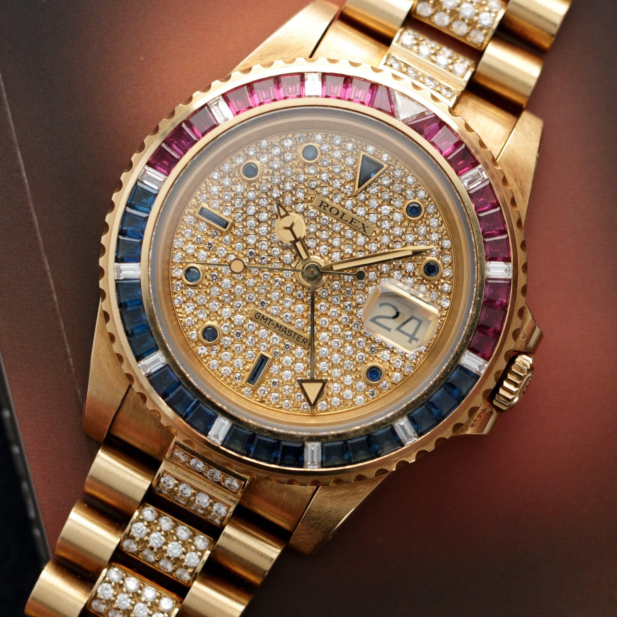 Rolex - Rolex Yellow Gold GMT-Master Diamond Ruby Sapphire Watch Ref. 16758 - The Keystone Watches