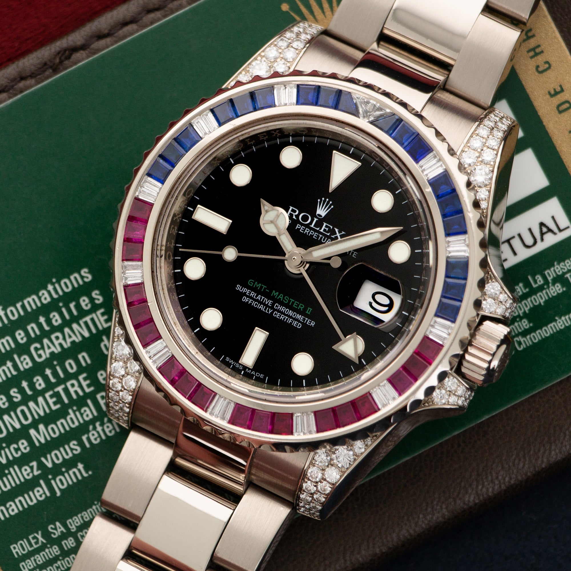 Rolex - Rolex White Gold GMT-Master II Sapphire Ruby Diamond Watch Ref. 116759 - The Keystone Watches