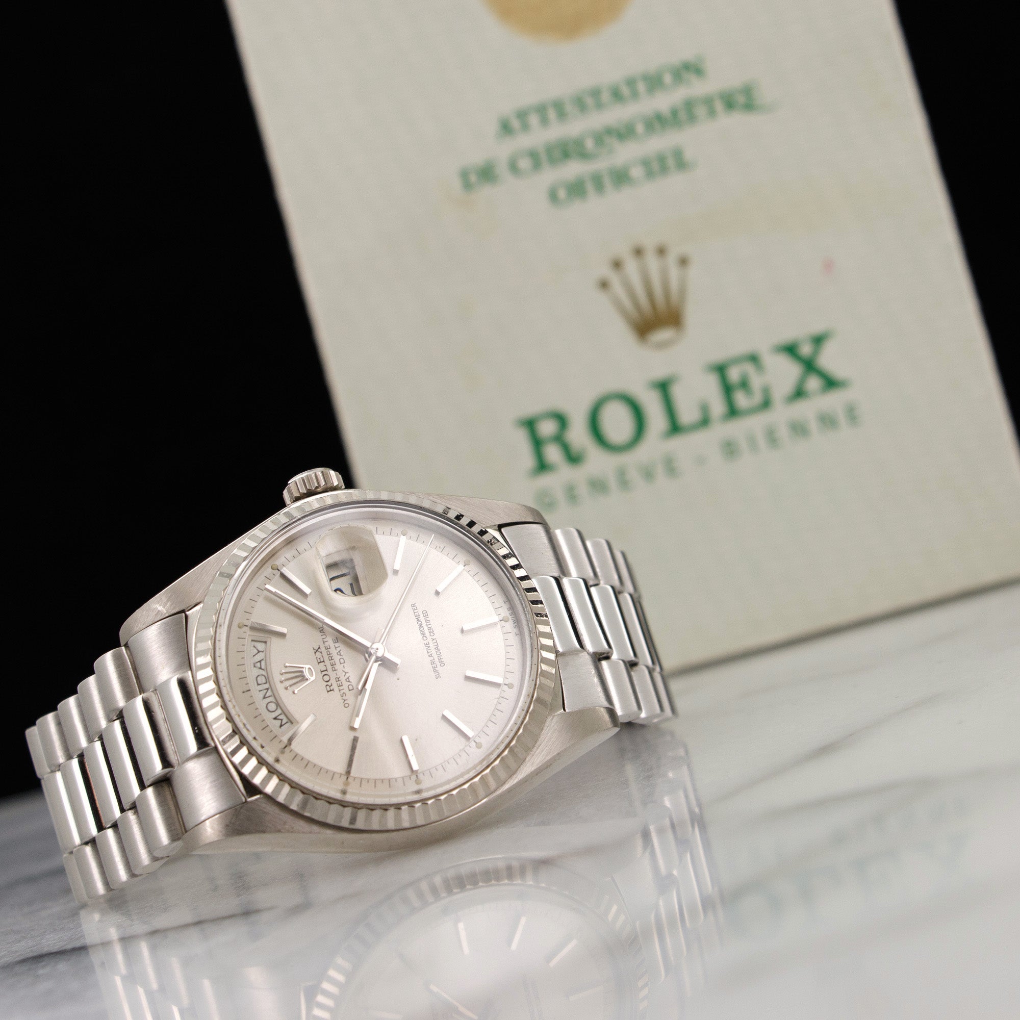 Rolex - Rolex White Gold Day-Date Watch Ref. 1803 with Original Warranty Paper - The Keystone Watches