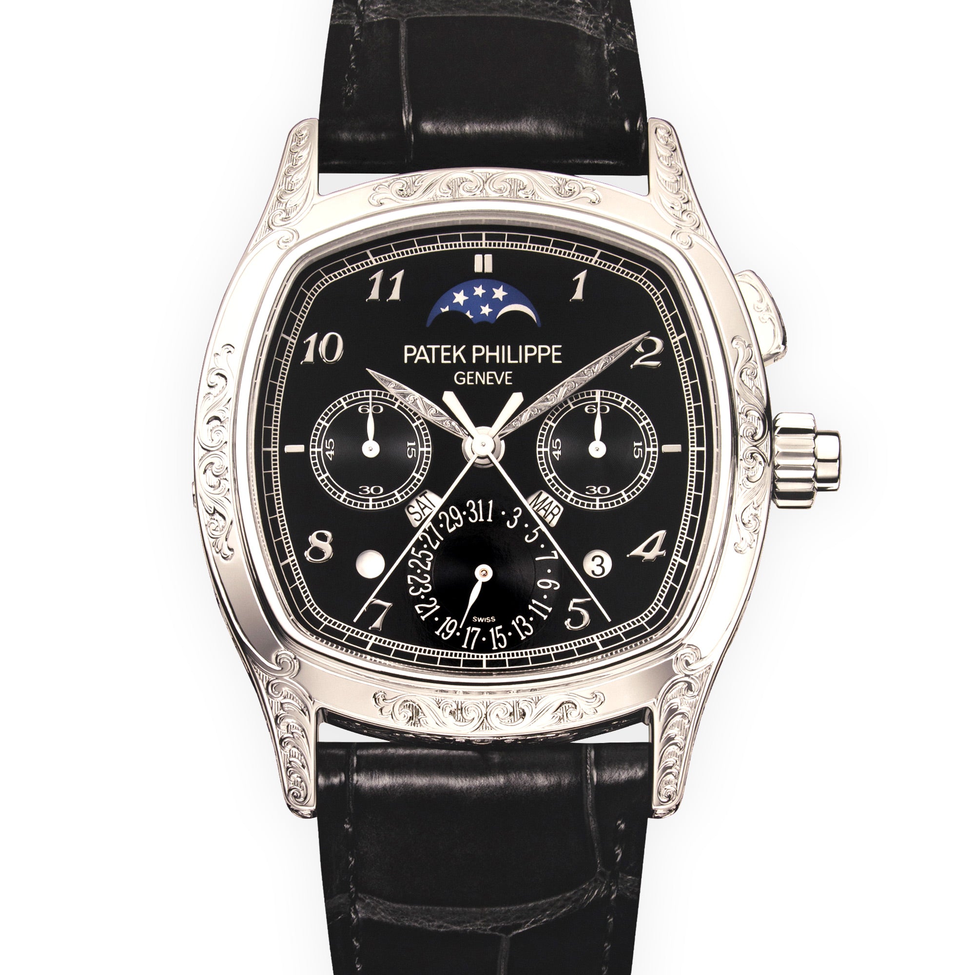 Patek Philippe Platinum Split Seconds Perpetual Hand Engraved Watch Ref. 5951