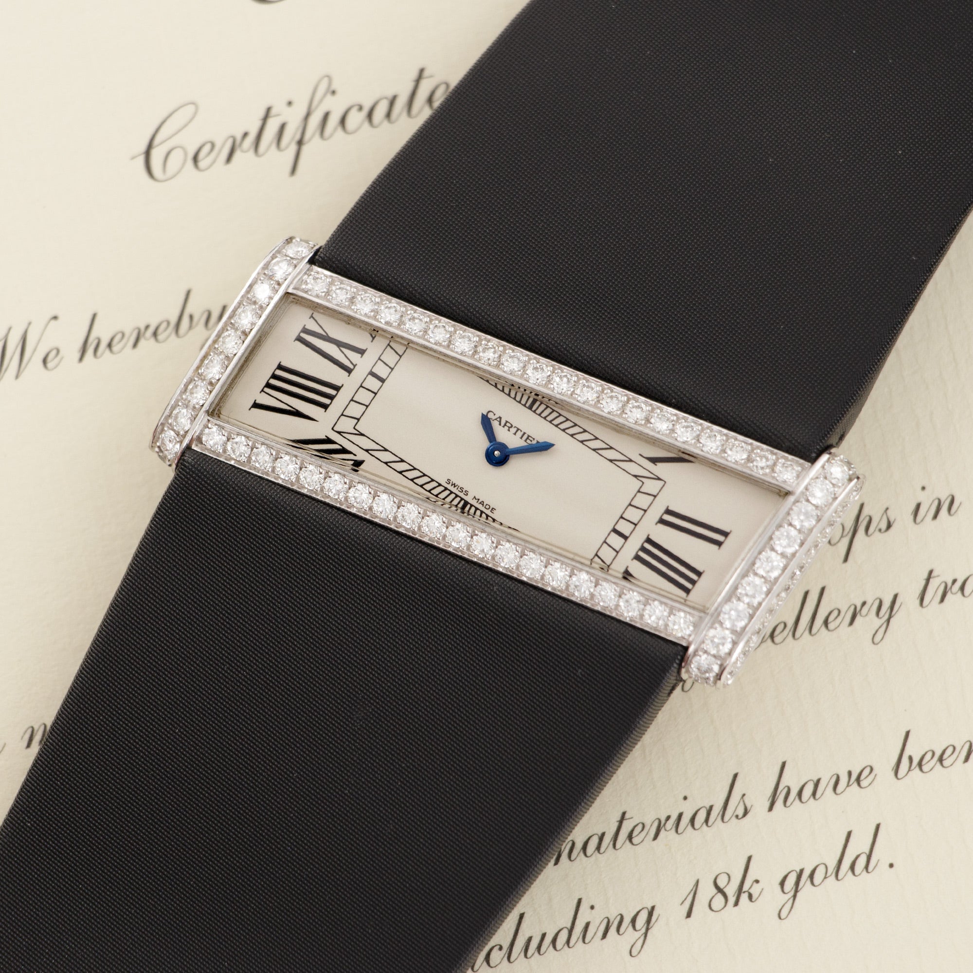 Cartier - Cartier White Gold Asymmetrical Diamond Watch with Original Box and Paper - The Keystone Watches