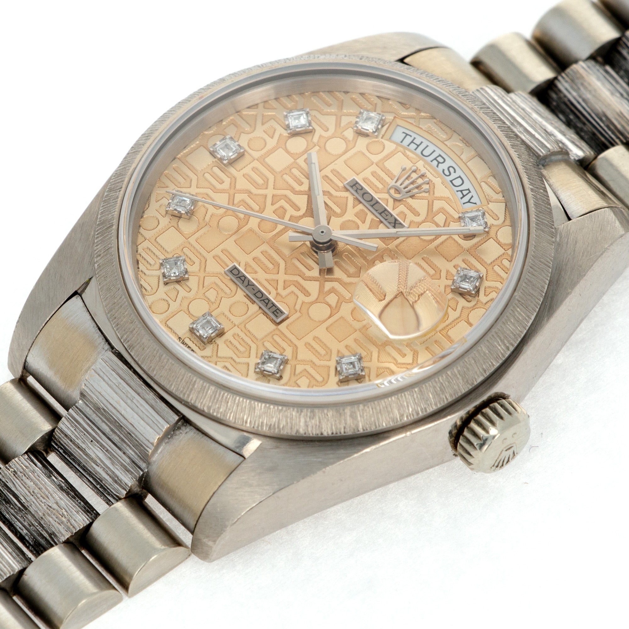 Rolex - Rolex White Gold Day-Date Bark Watch Ref. 18079 with Salmon Jubilee Dial - The Keystone Watches