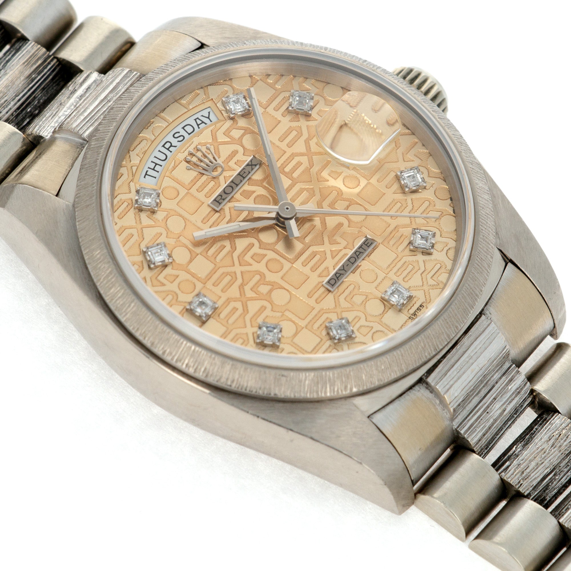 Rolex - Rolex White Gold Day-Date Bark Watch Ref. 18079 with Salmon Jubilee Dial - The Keystone Watches