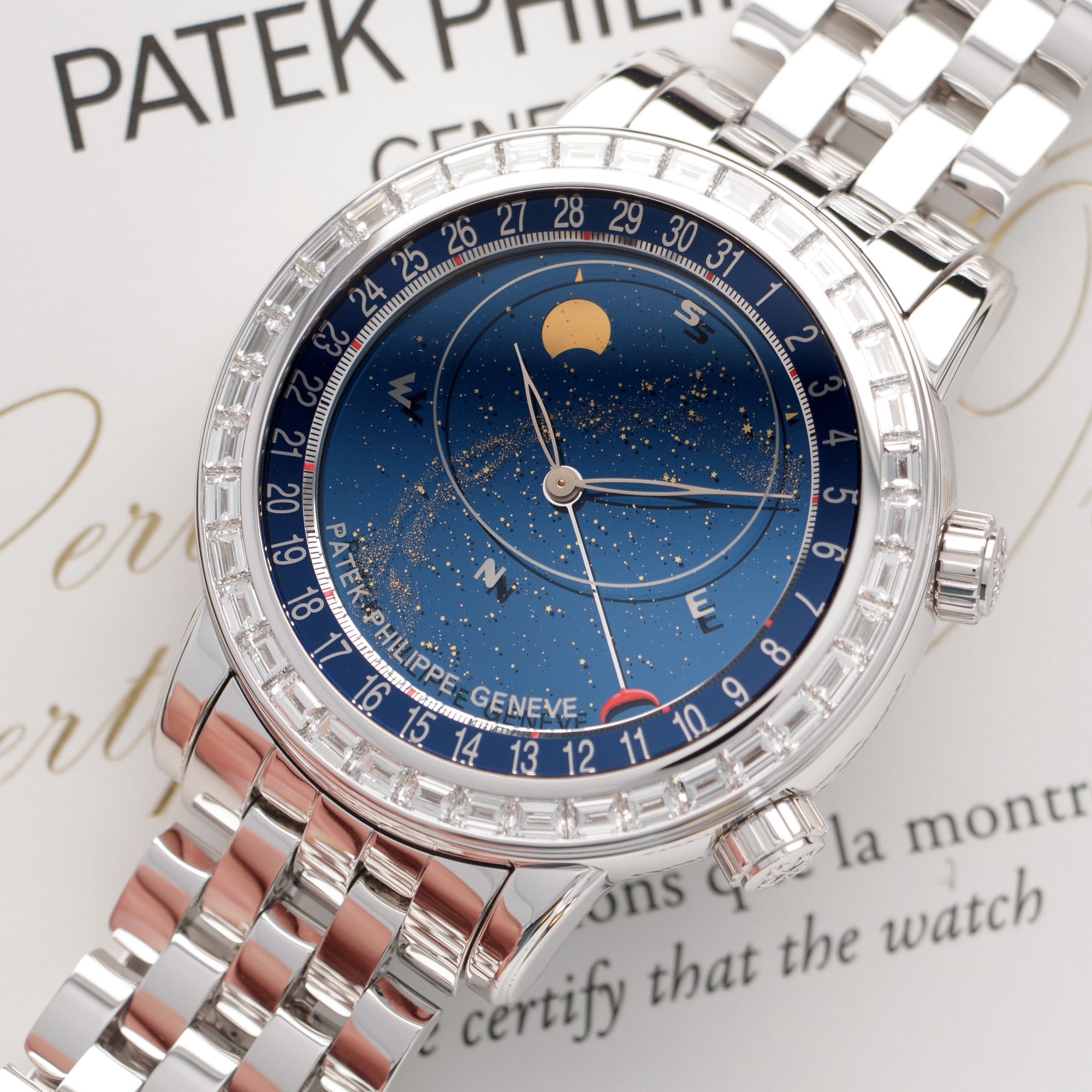 Patek Philippe - Patek Philippe White Gold Celestial Baguette Diamond Watch Ref. 6104 - The Keystone Watches