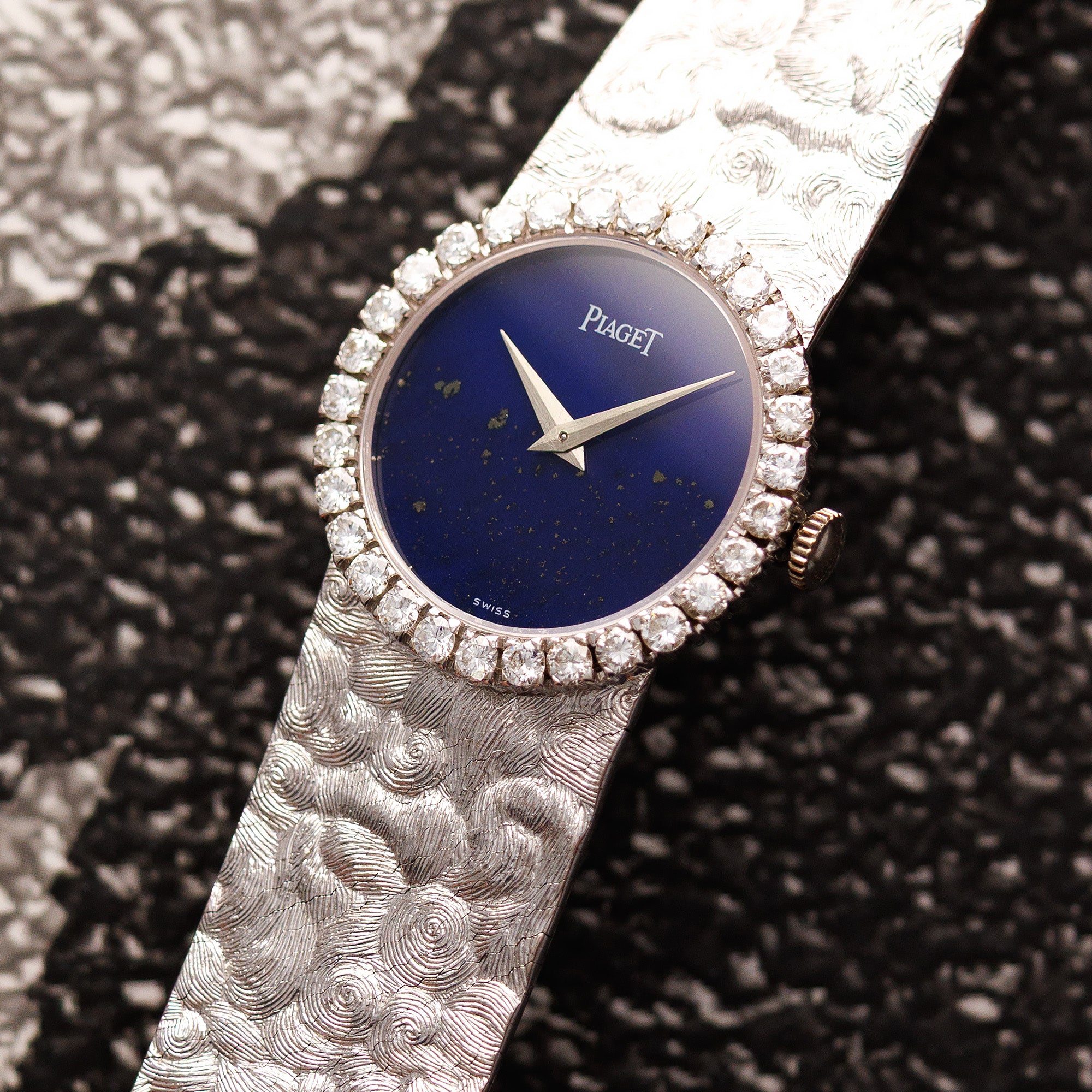 Piaget Ladies White Gold Lapis Diamond Bracelet Watch