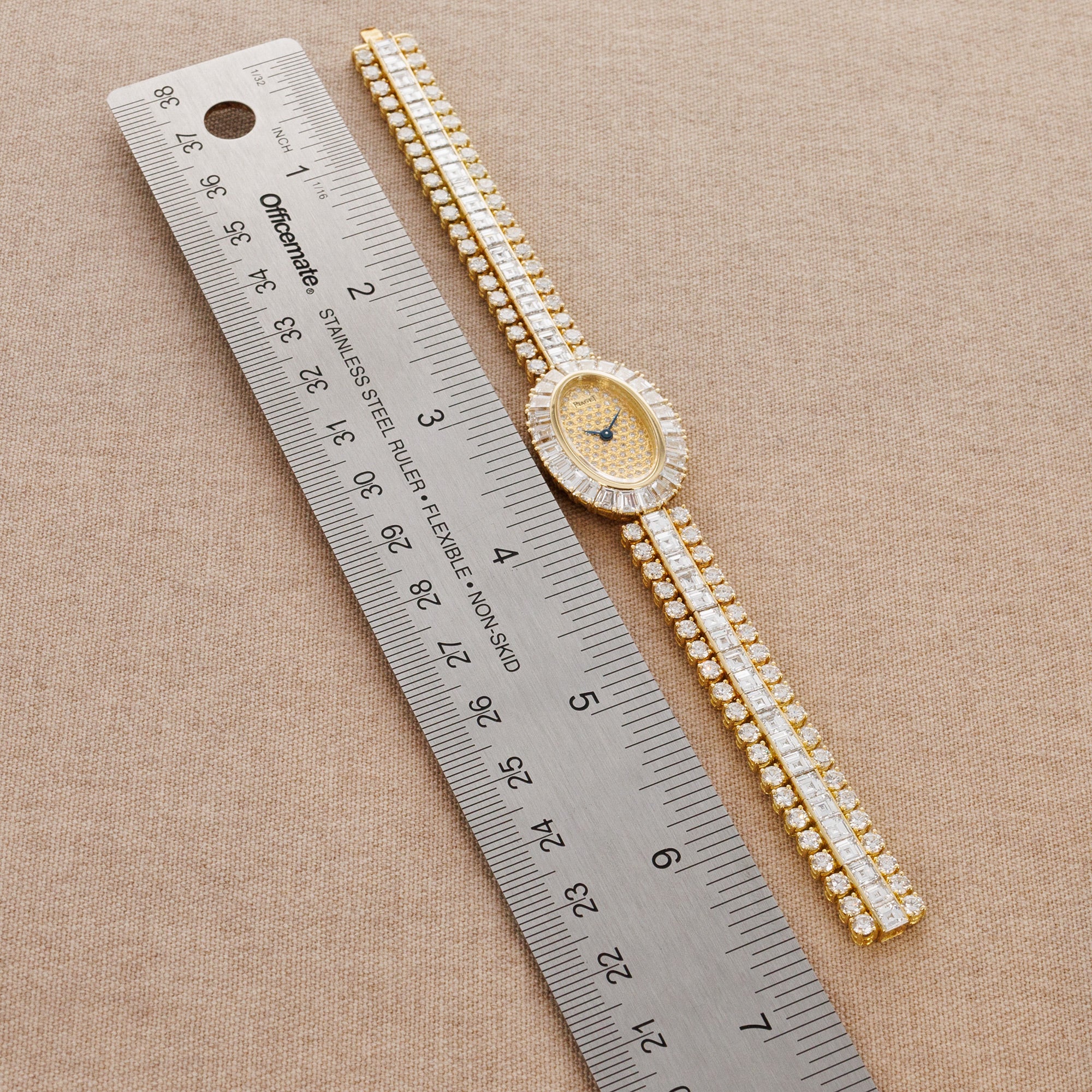 Piaget Yellow Gold Baguette Bezel with Pave Dial and Diamonds Bracelet